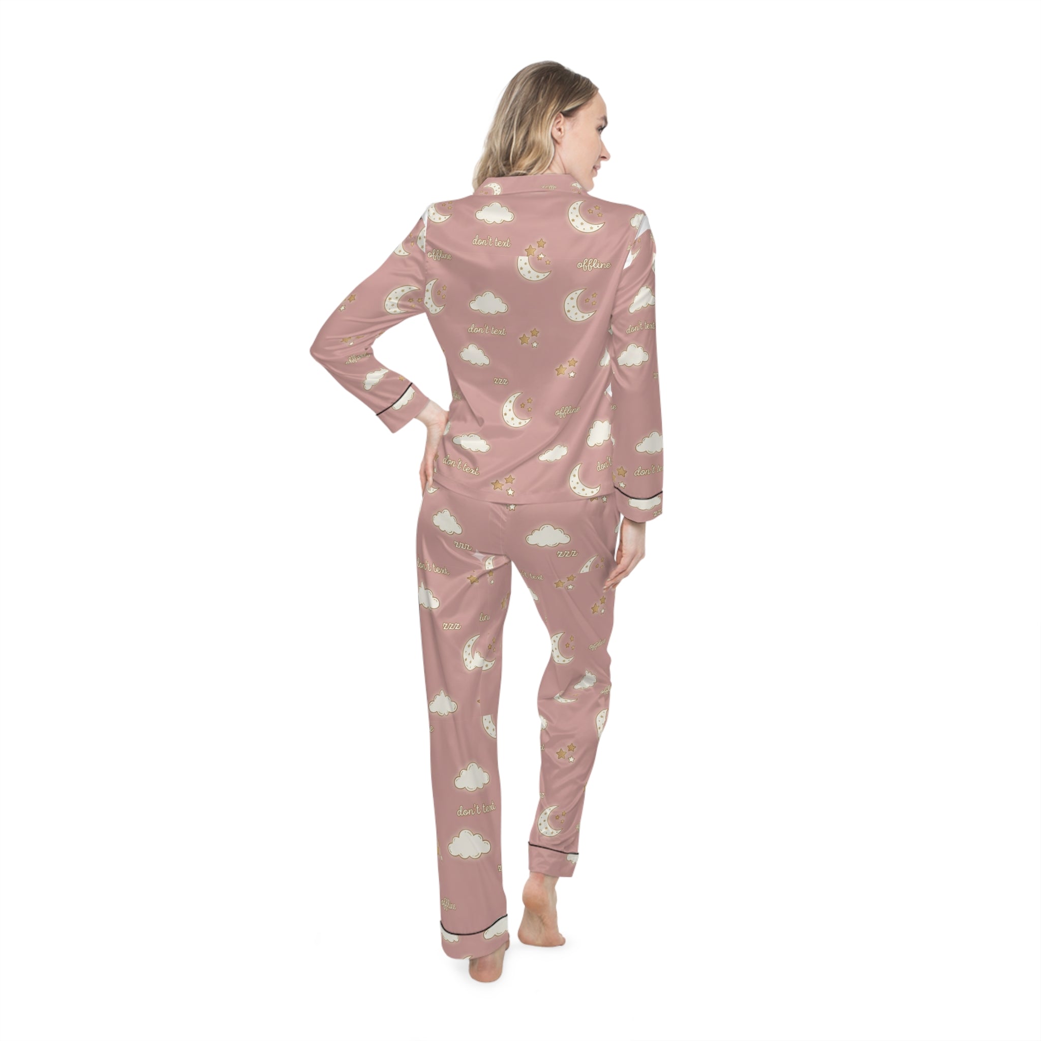 Dreamscape Satin Pajama Set — Blush Moon & Cloud Print Women's Pajamas