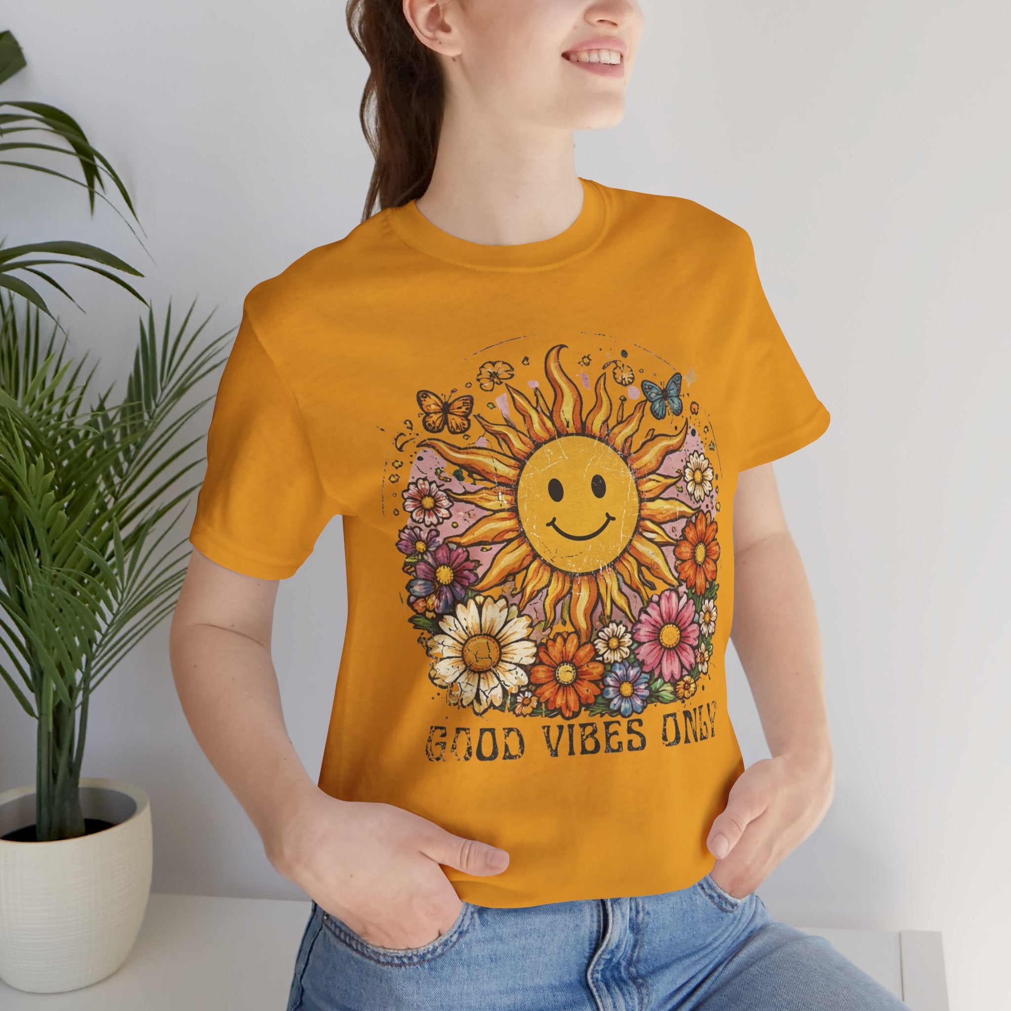 Good Vibes Only Sunflower Tee — Cute Retro Floral Graphic Shirt