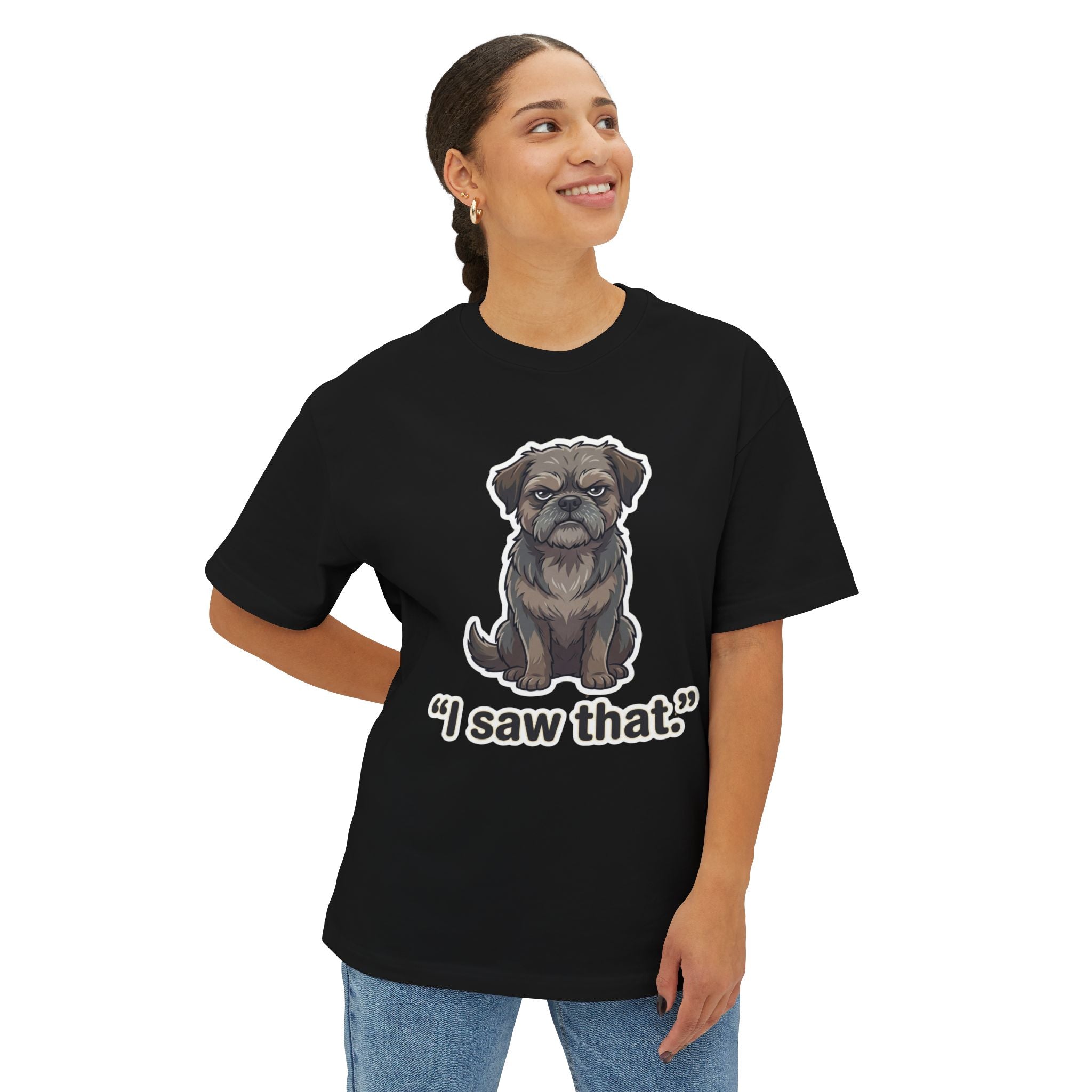 "I Saw That" Funny Dog Graphic Oversized Boxy Tee