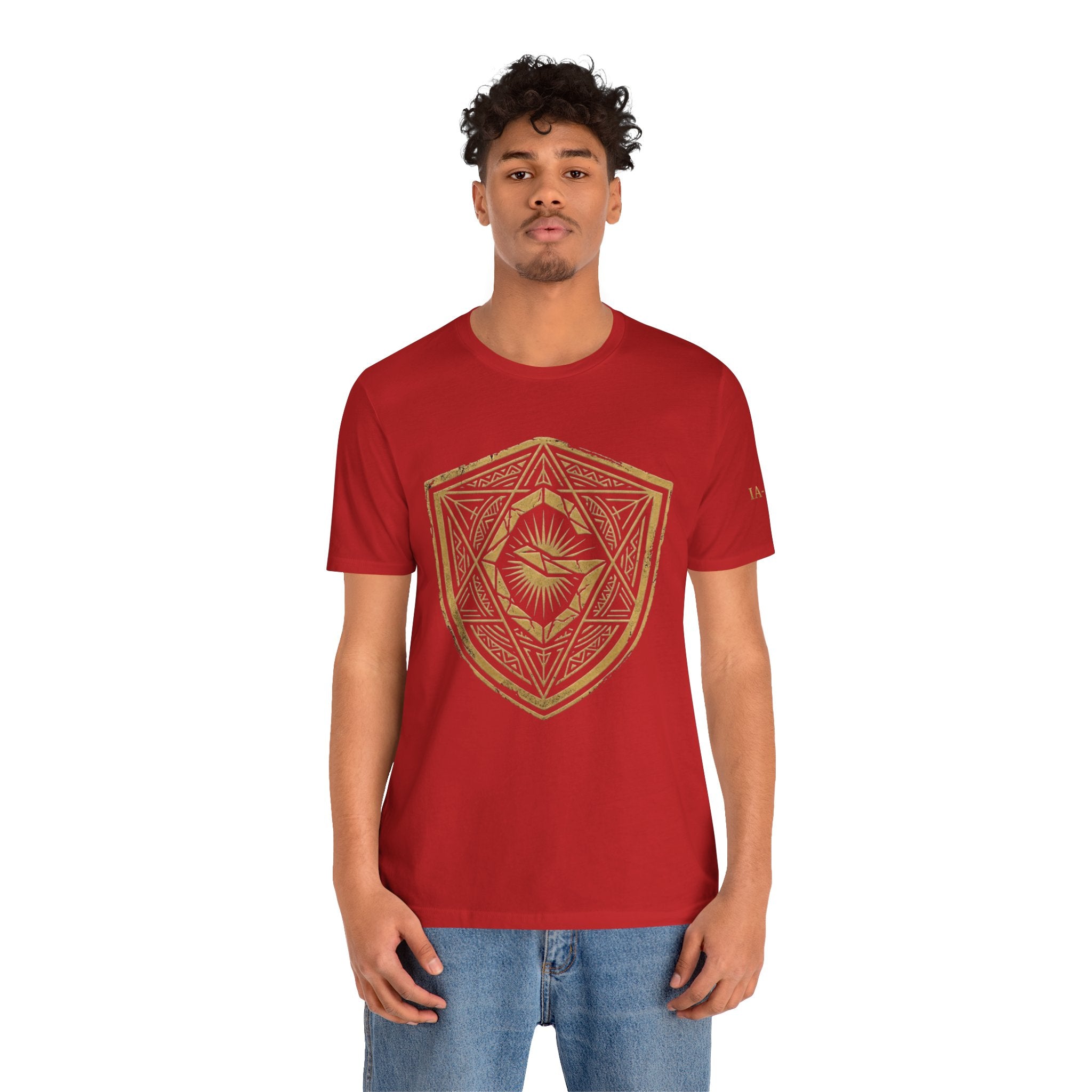 Mystic Golden Sigil Shield T-Shirt — Geometric Power Symbol Tee