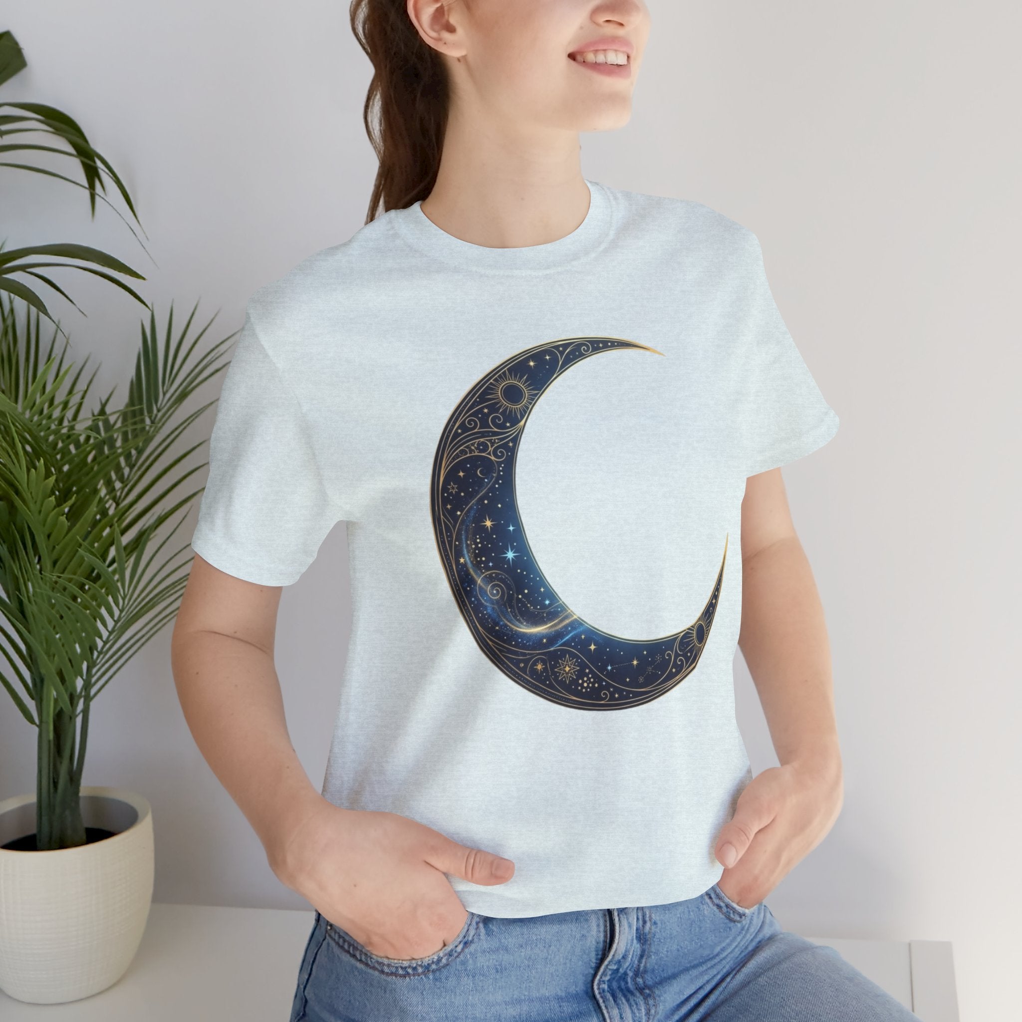 Crescent Moon Floral Tee — Celestial Night Sky Graphic T-Shirt