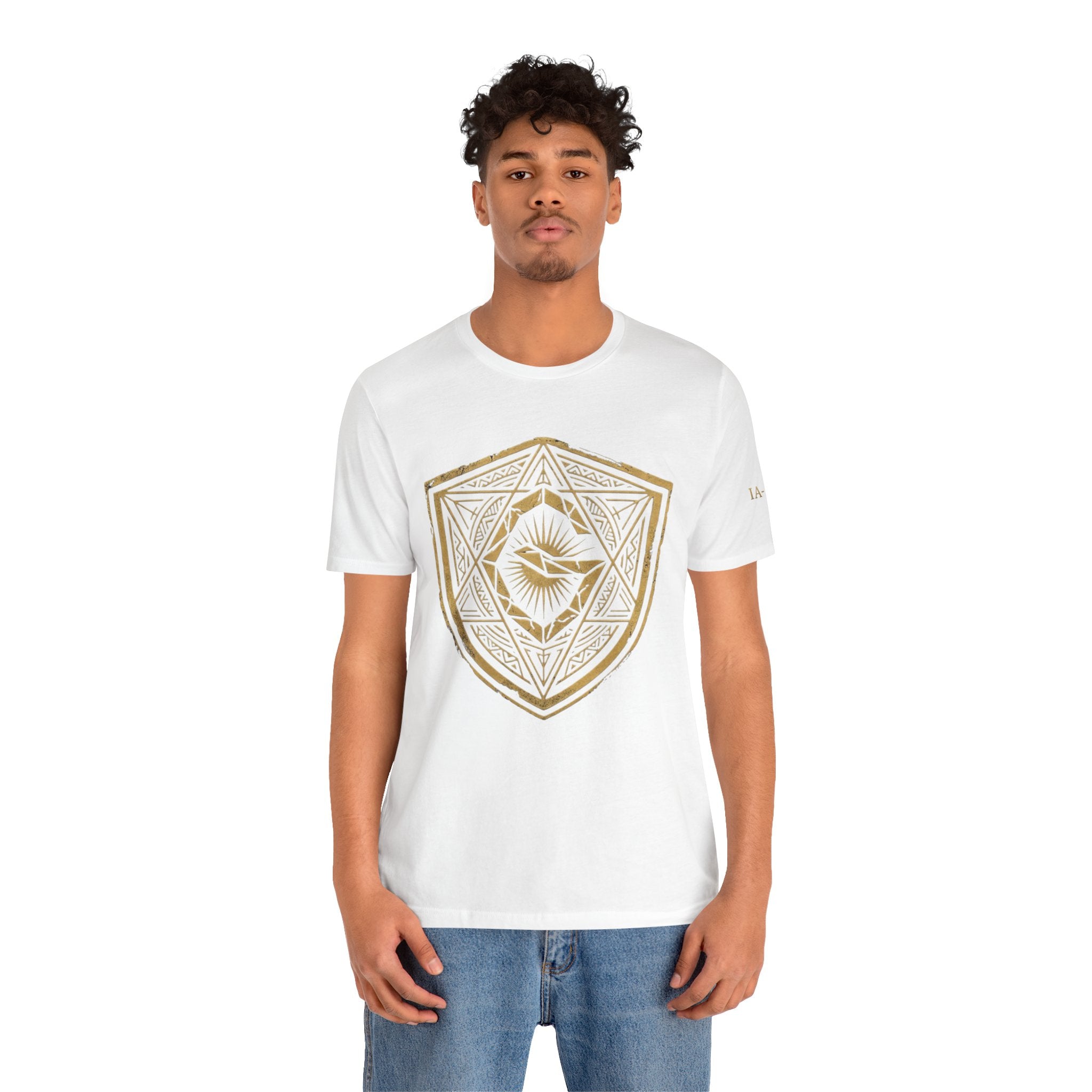 Mystic Golden Sigil Shield T-Shirt — Geometric Power Symbol Tee