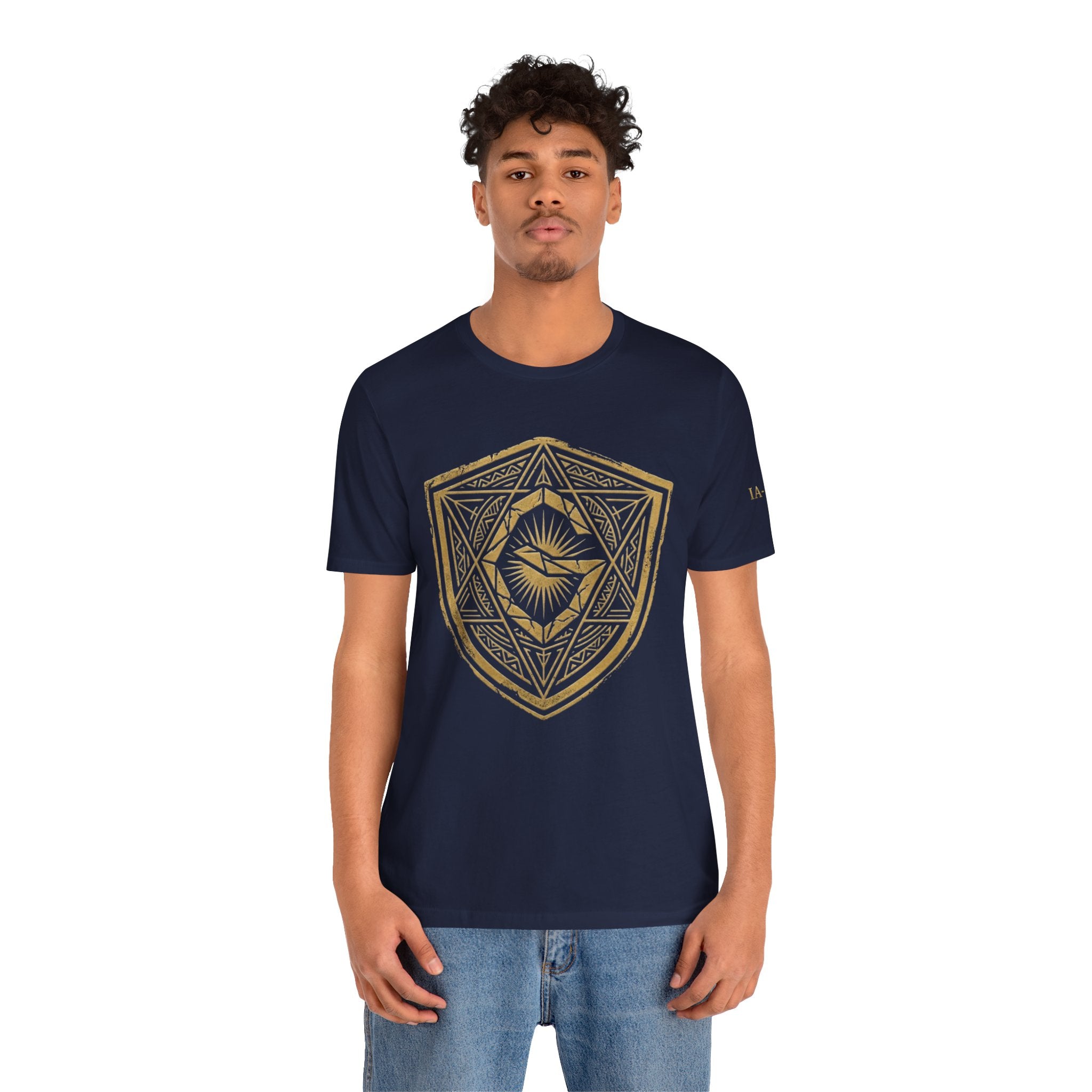 Mystic Golden Sigil Shield T-Shirt — Geometric Power Symbol Tee