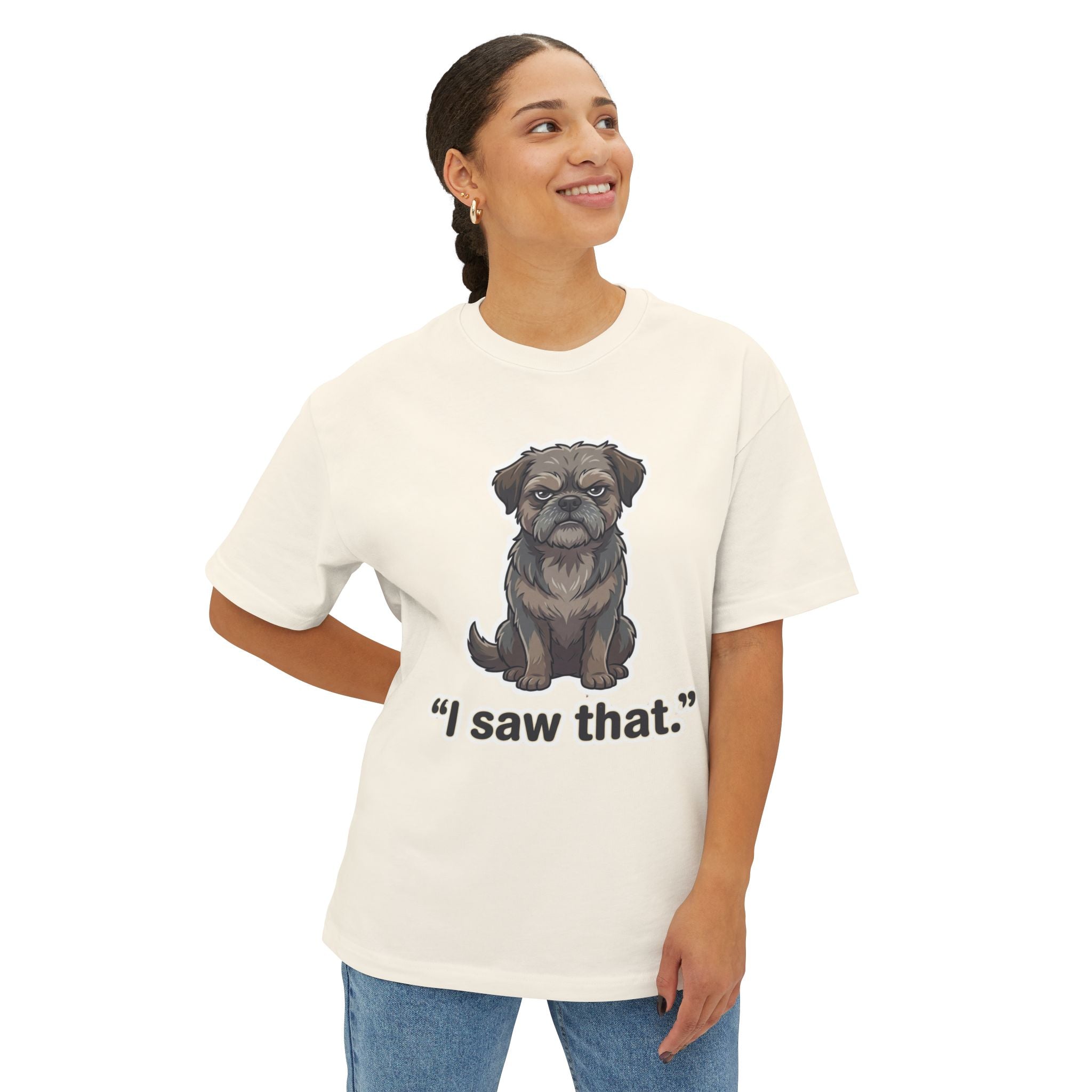 "I Saw That" Funny Dog Graphic Oversized Boxy Tee