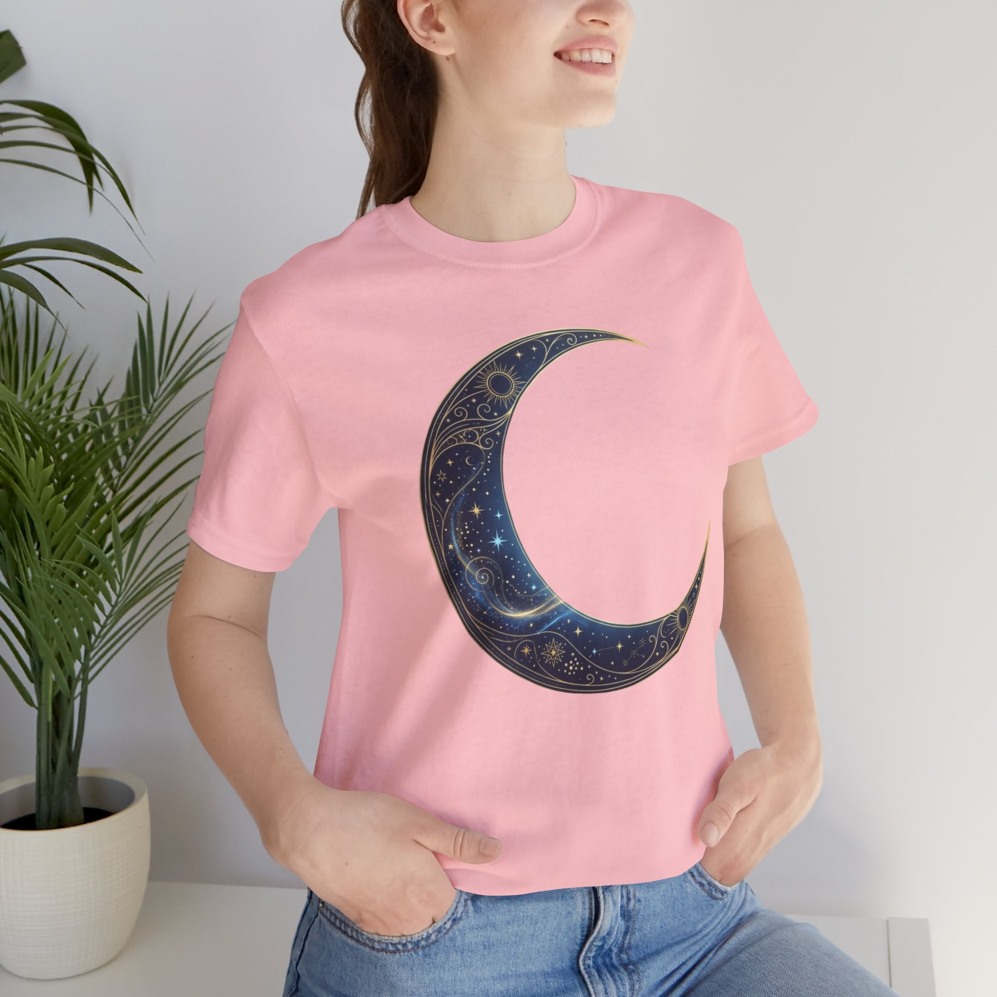 Crescent Moon Floral Tee — Celestial Night Sky Graphic T-Shirt