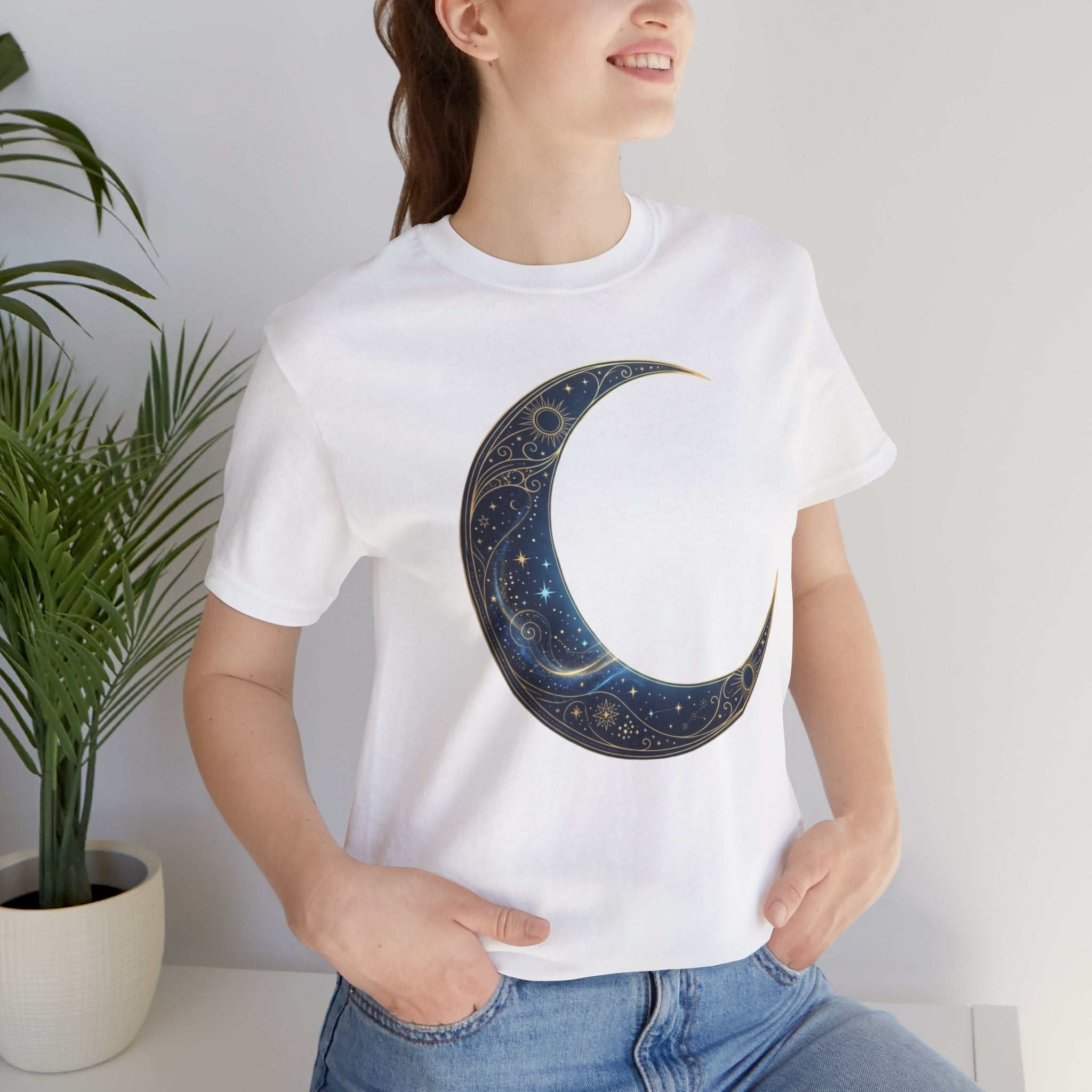 Crescent Moon Floral Tee — Celestial Night Sky Graphic T-Shirt