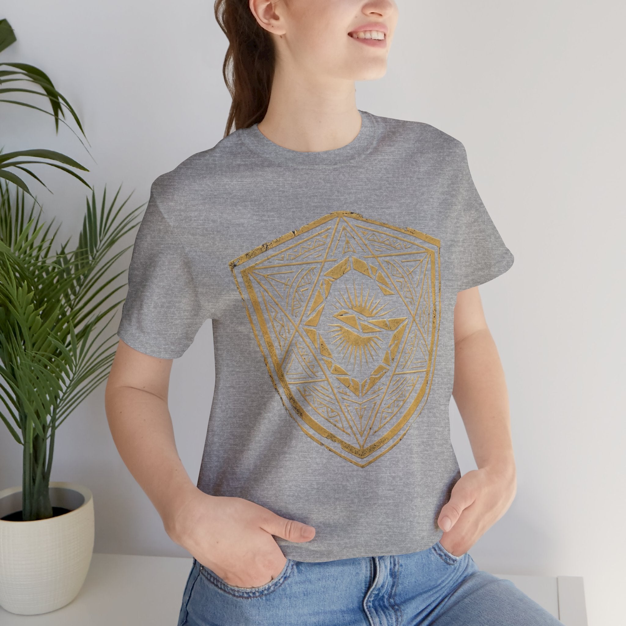 Mystic Golden Sigil Shield T-Shirt — Geometric Power Symbol Tee
