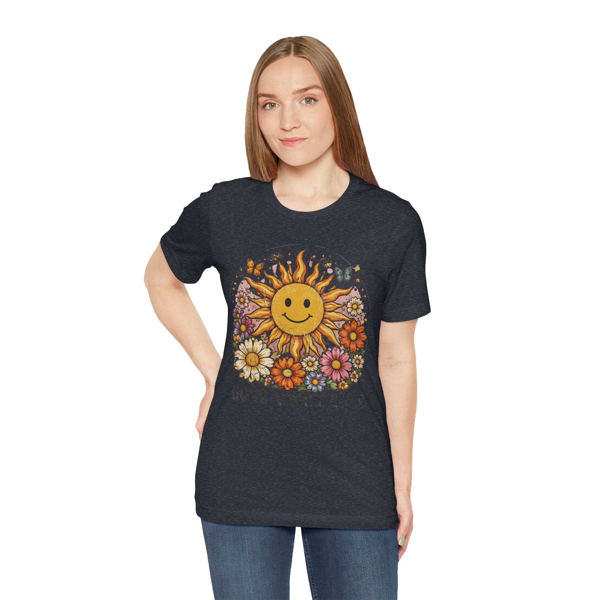 Good Vibes Only Sunflower Tee — Cute Retro Floral Graphic Shirt