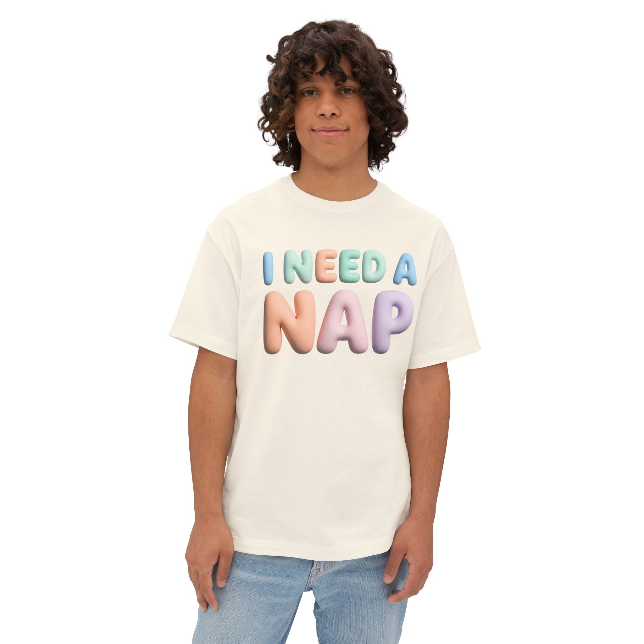 I NEED A NAP Oversized Boxy Tee — Relaxed Sleepy Graphic T-Shirt