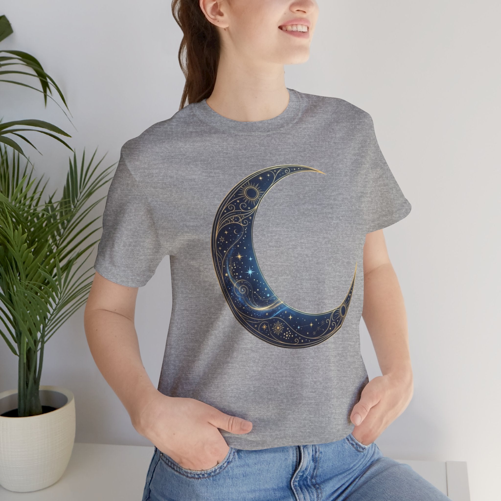 Crescent Moon Floral Tee — Celestial Night Sky Graphic T-Shirt