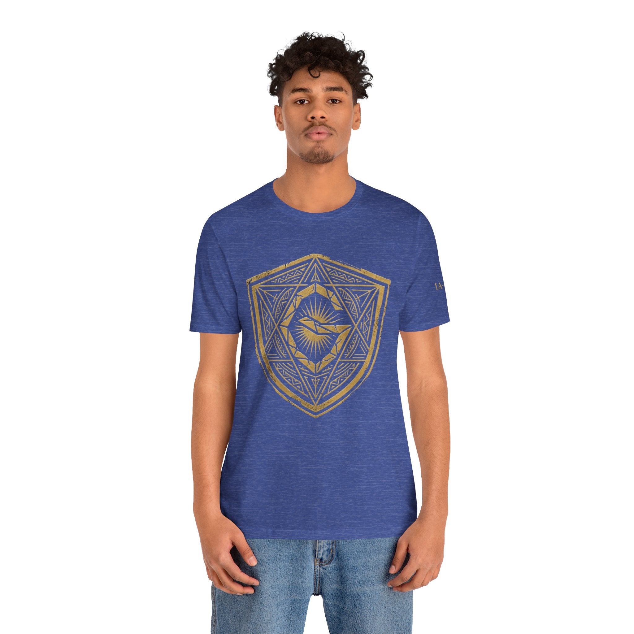 Mystic Golden Sigil Shield T-Shirt — Geometric Power Symbol Tee