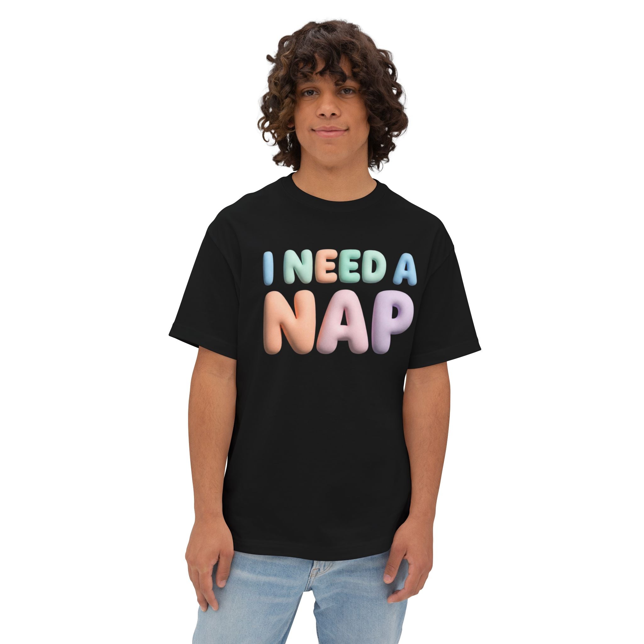 I NEED A NAP Oversized Boxy Tee — Relaxed Sleepy Graphic T-Shirt