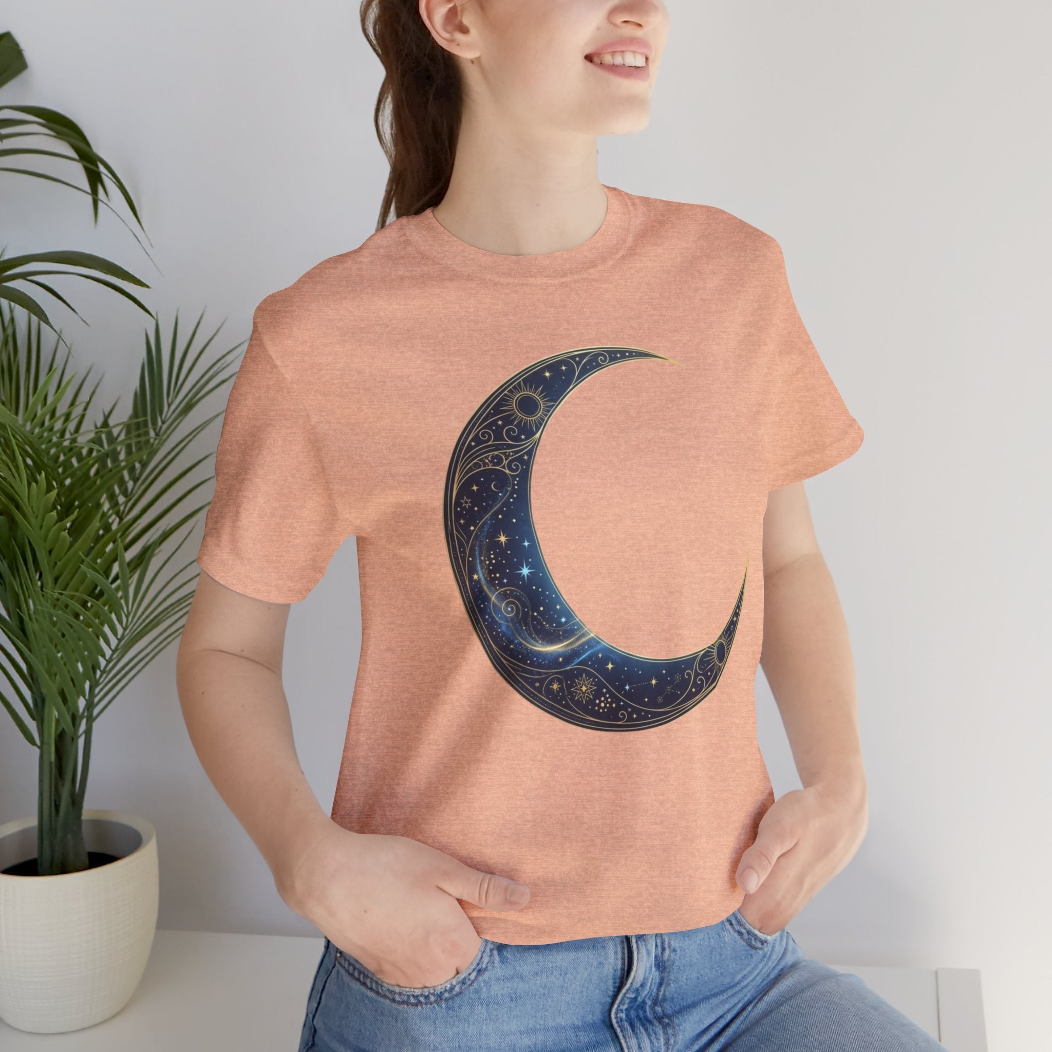Crescent Moon Floral Tee — Celestial Night Sky Graphic T-Shirt