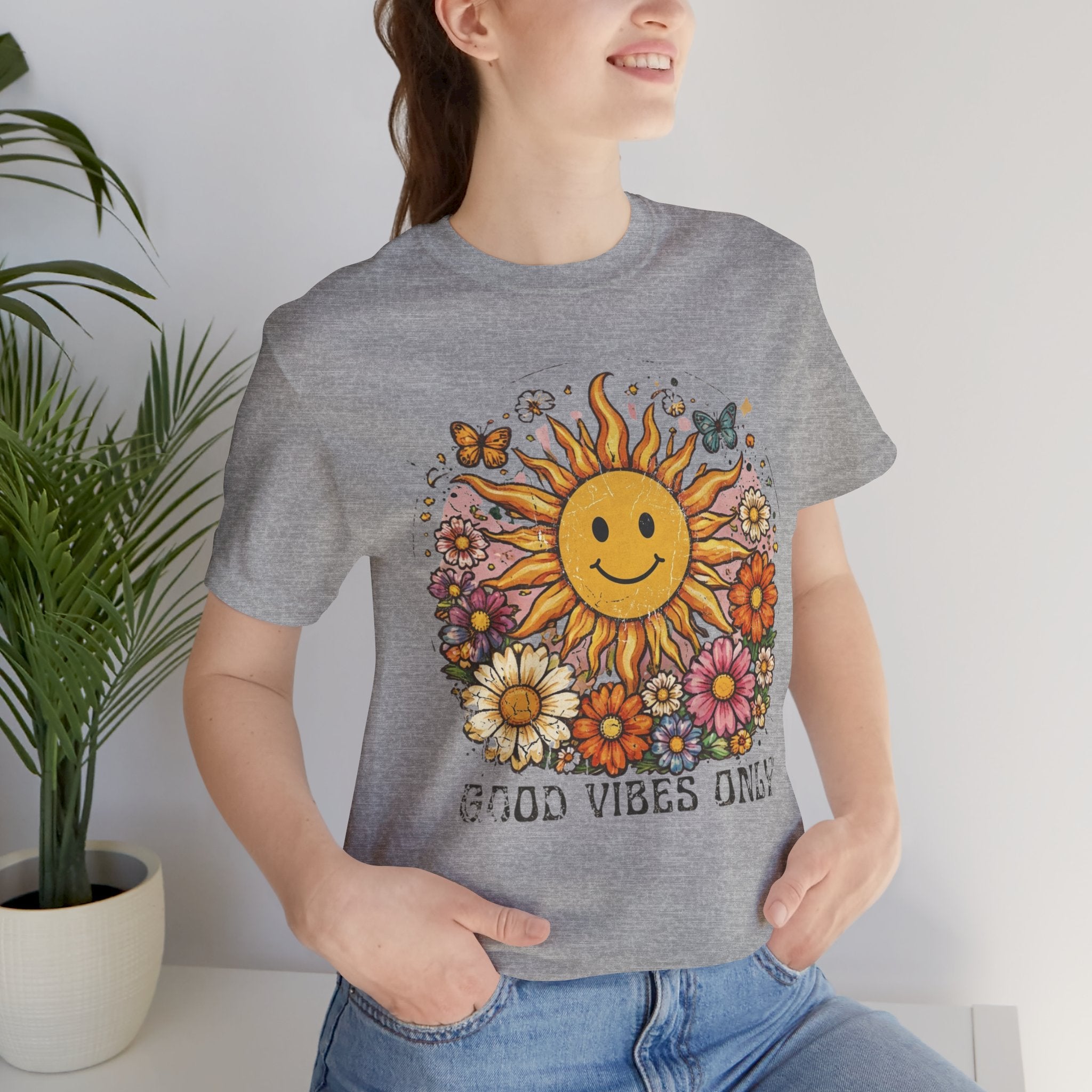 Good Vibes Only Sunflower Tee — Cute Retro Floral Graphic Shirt