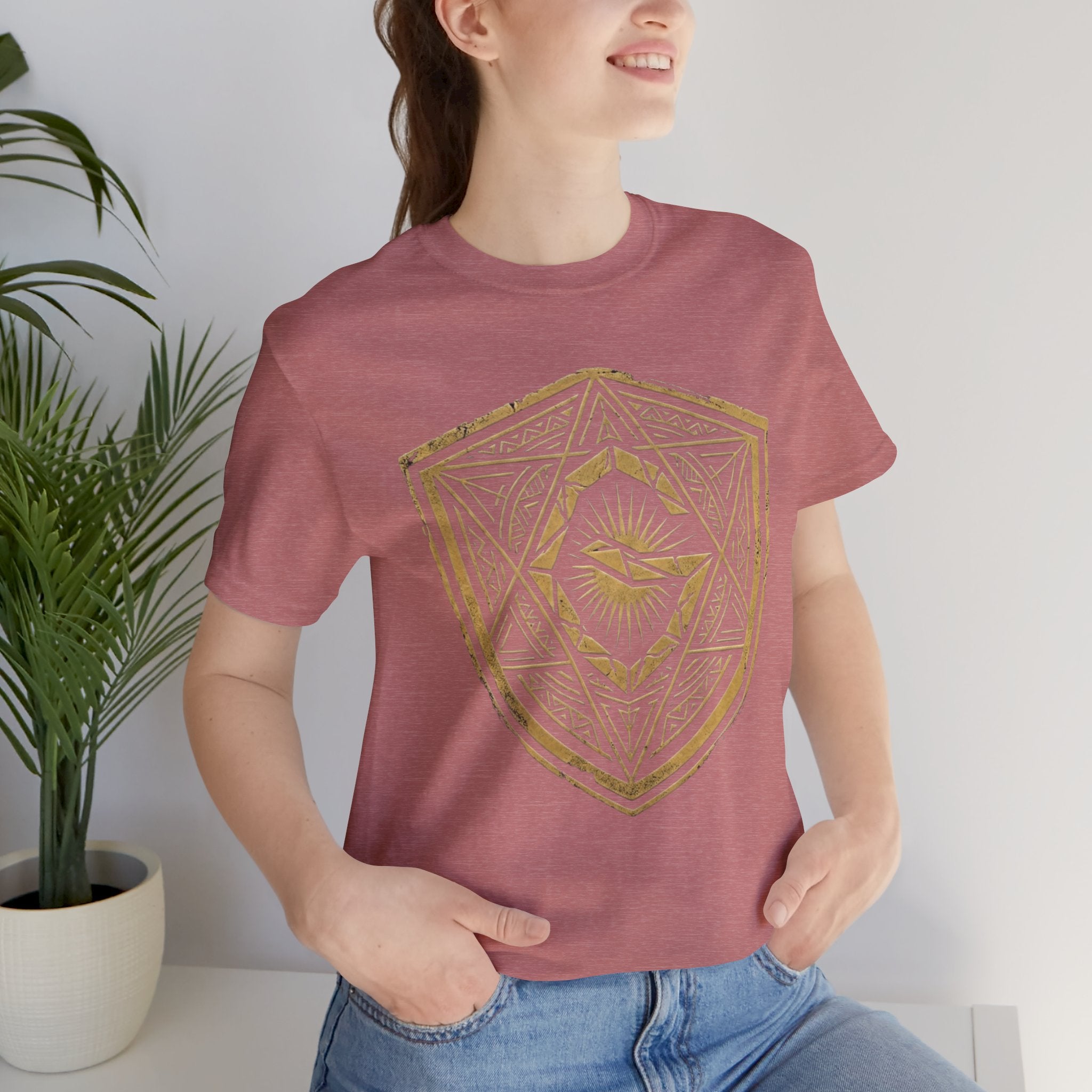 Mystic Golden Sigil Shield T-Shirt — Geometric Power Symbol Tee