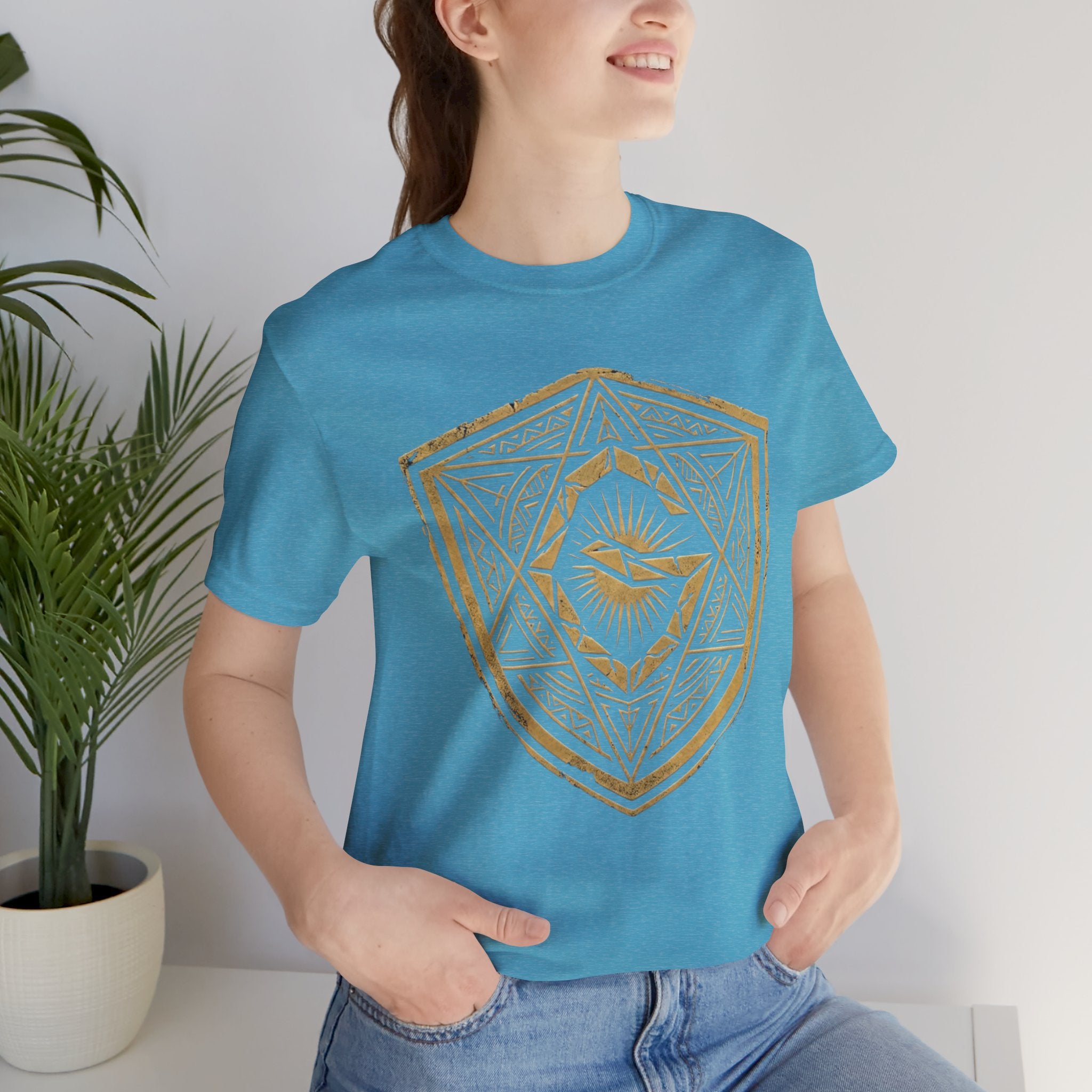 Mystic Golden Sigil Shield T-Shirt — Geometric Power Symbol Tee