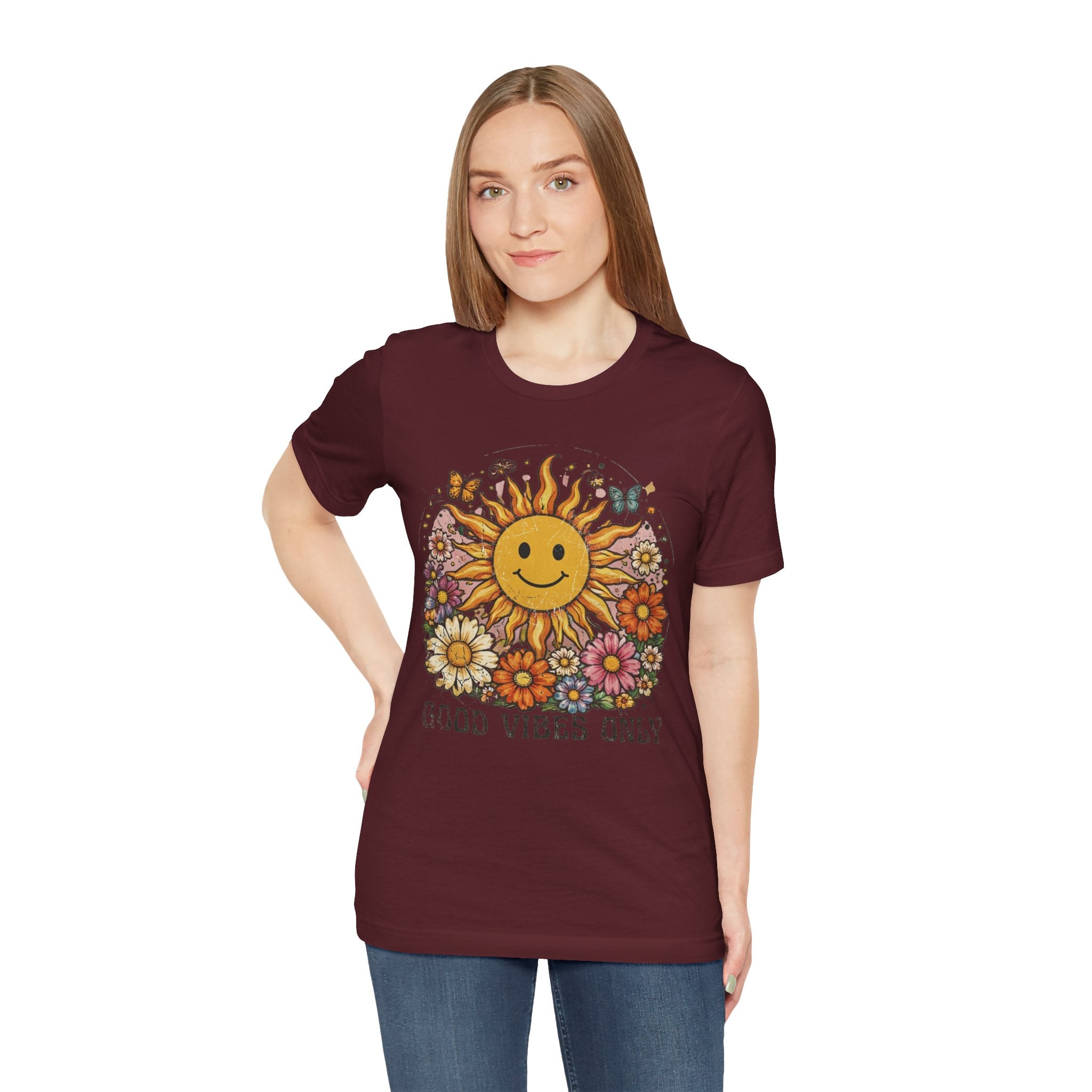Good Vibes Only Sunflower Tee — Cute Retro Floral Graphic Shirt