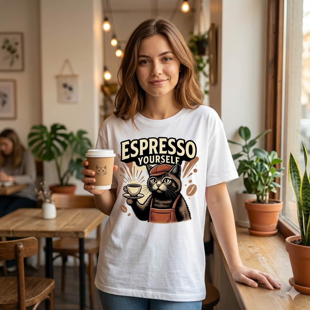 Espresso Yourself Cat T-Shirt — Funny Coffee Lover Tee