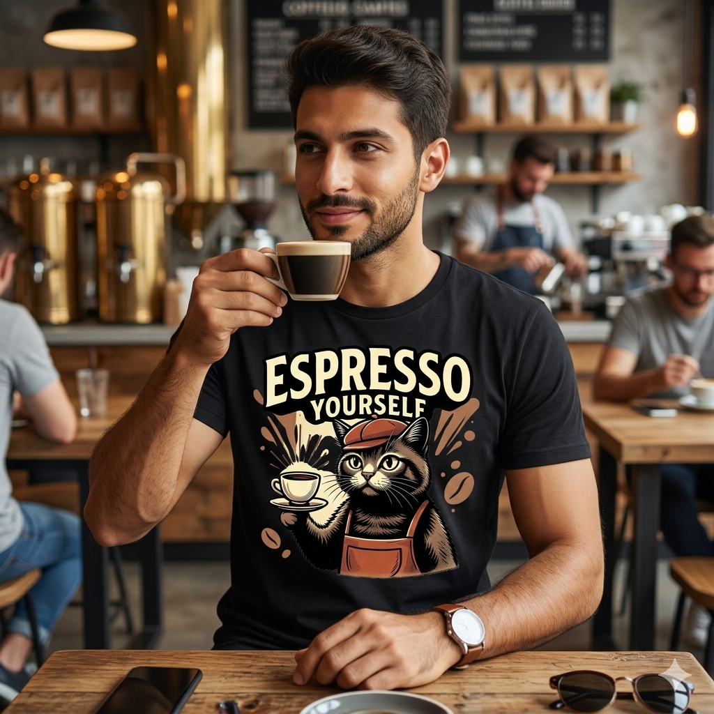 Espresso Yourself Cat T-Shirt — Funny Coffee Lover Tee