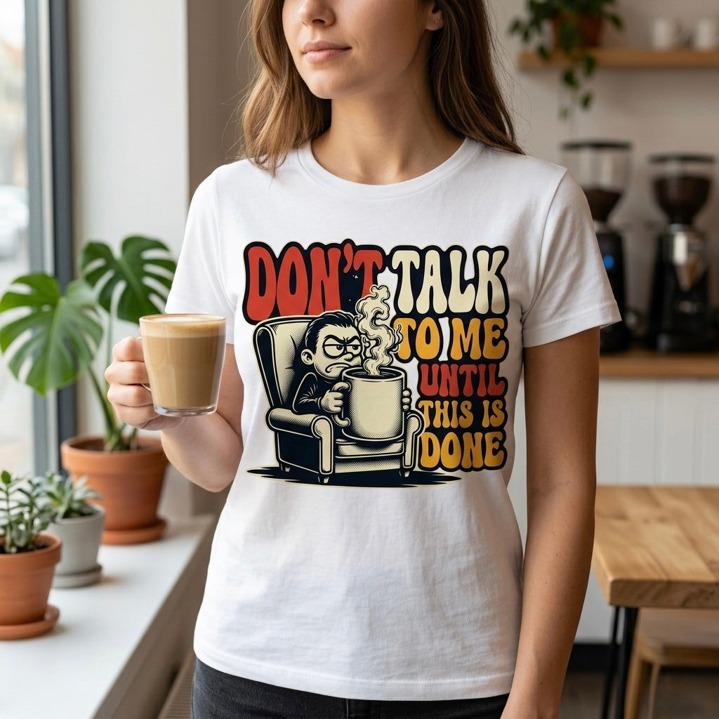 Don’t Talk to Me Until This Is Done Tee — Funny Coffee Lover T-Shirt