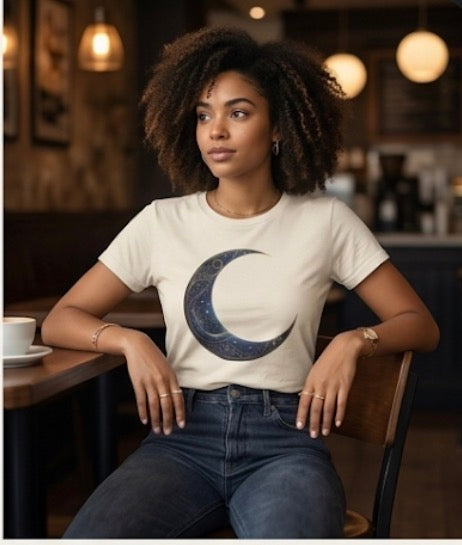 Crescent Moon Floral Tee — Celestial Night Sky Graphic T-Shirt