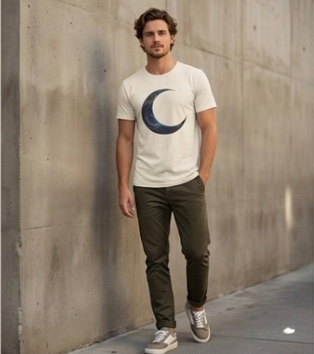 Crescent Moon Floral Tee — Celestial Night Sky Graphic T-Shirt