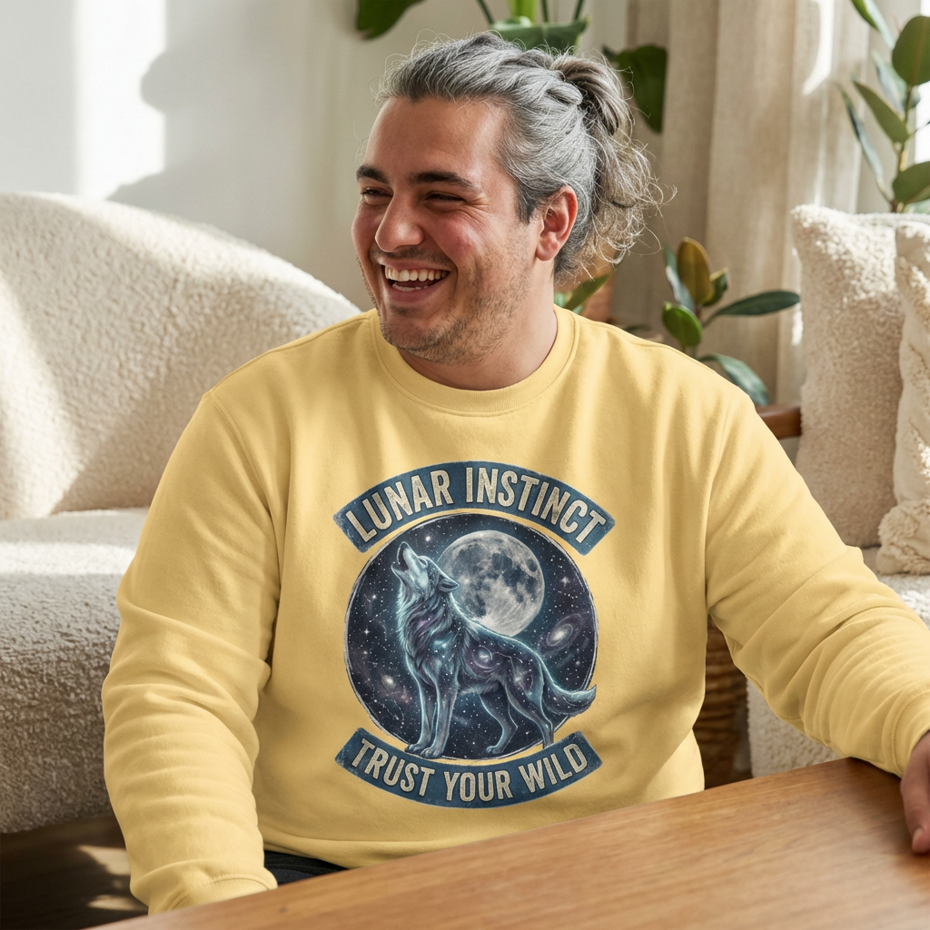 Lunar Instinct Wolf Sweatshirt — "Trust Your Wild" Moon Wolf Crewneck