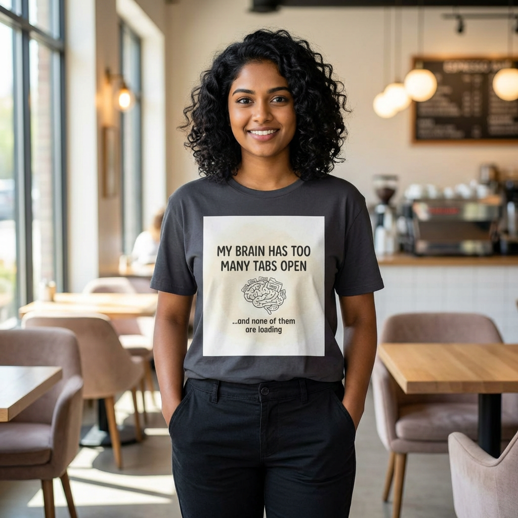 Too Many Tabs Open Oversized Graphic Tee — Funny Tech Humor Shirt