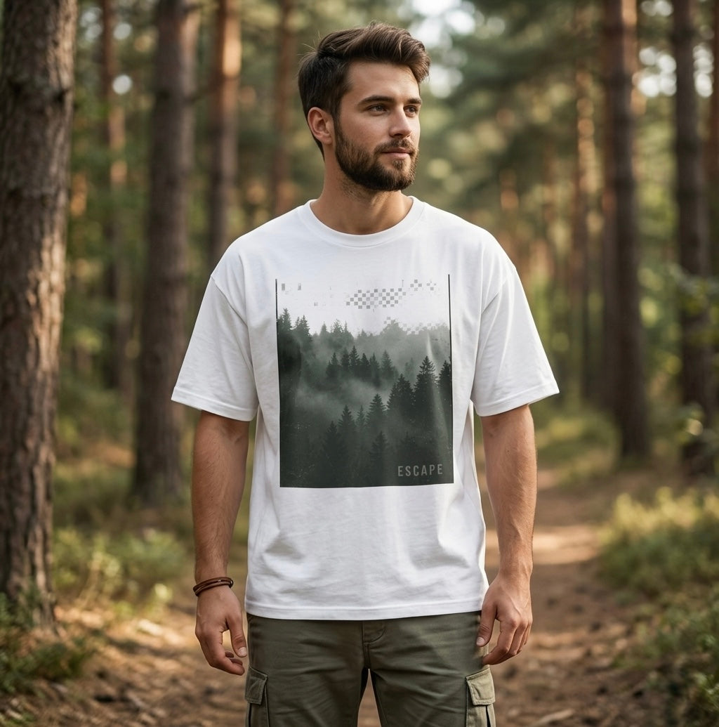 Escape Minimal Forest Graphic Tee — Oversized Boxy Tee