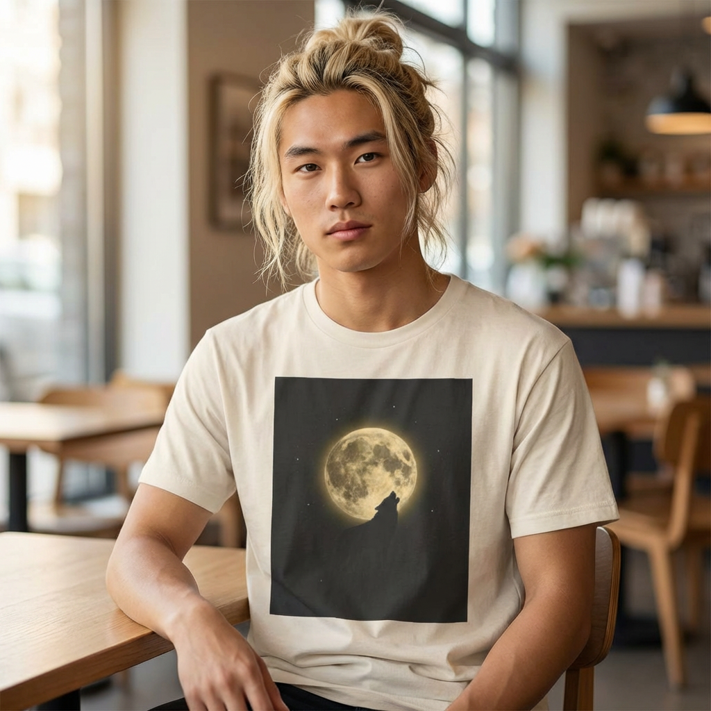 Moon Wolf Night Sky Tee — Aesthetic Wolf Graphic T-Shirt