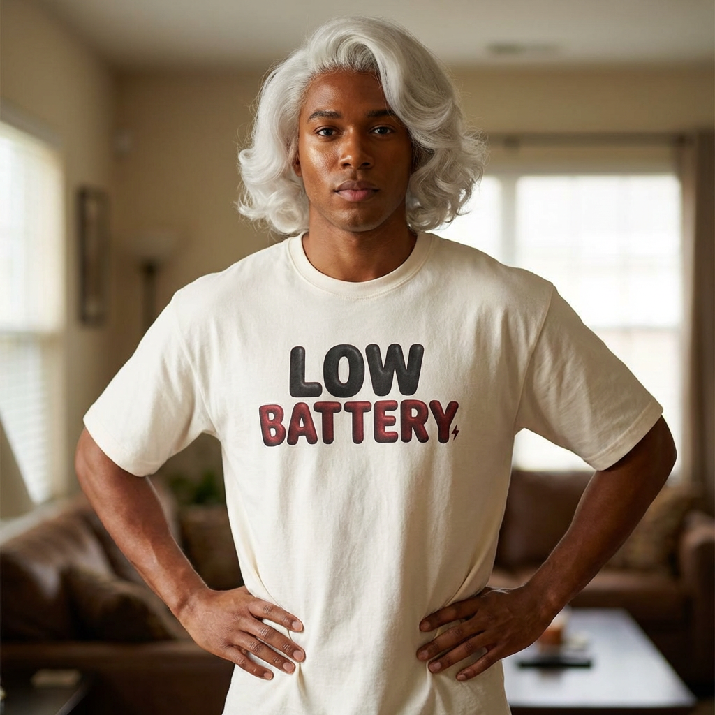 Low Battery Oversized Boxy Tee — Funny "Low Battery" Graphic T-Shirt