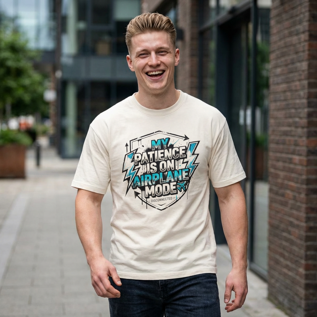 My Patience Is On Airplane Mode— Funny Oversized T-Shirt