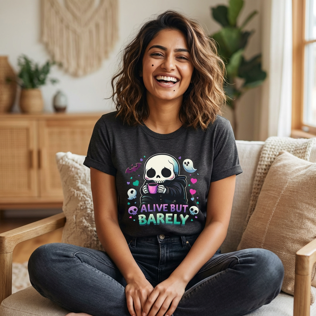 Alive But Barely — Funny Casual Graphic Tee
