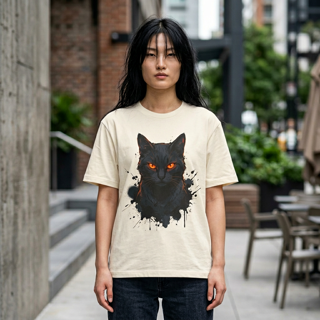 Black Cat Oversized Tee — Dark Instinct (Primal Circuit Collection)