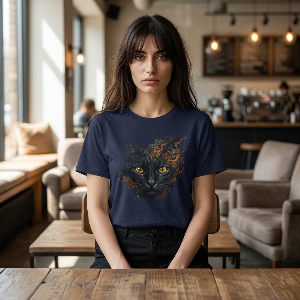 Oversized Black Cat Tee — Dark Feminine Aesthetic