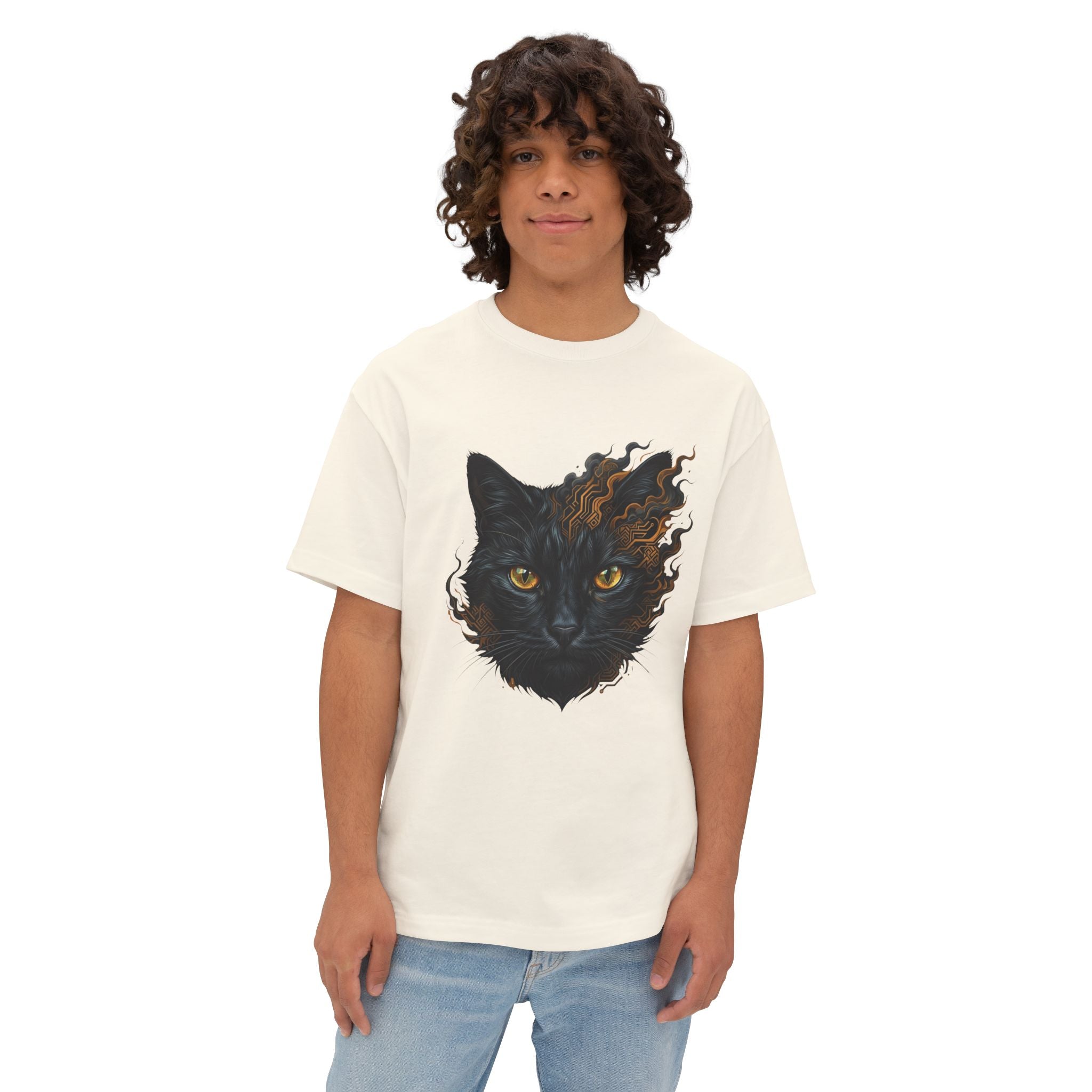 Oversized Black Cat Tee — Dark Feminine Aesthetic