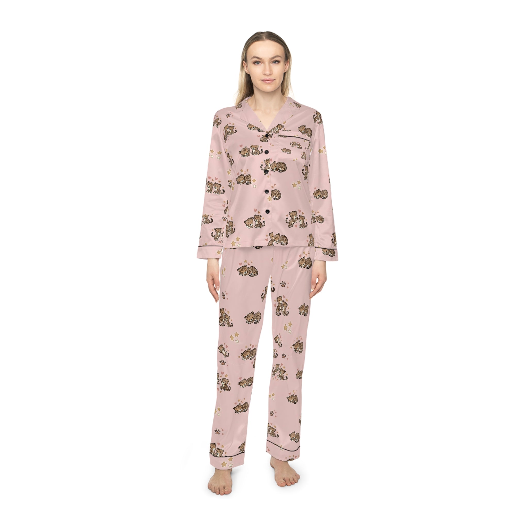 Blush Jungle Satin Pajama Set – Chic Women's Satin PJs