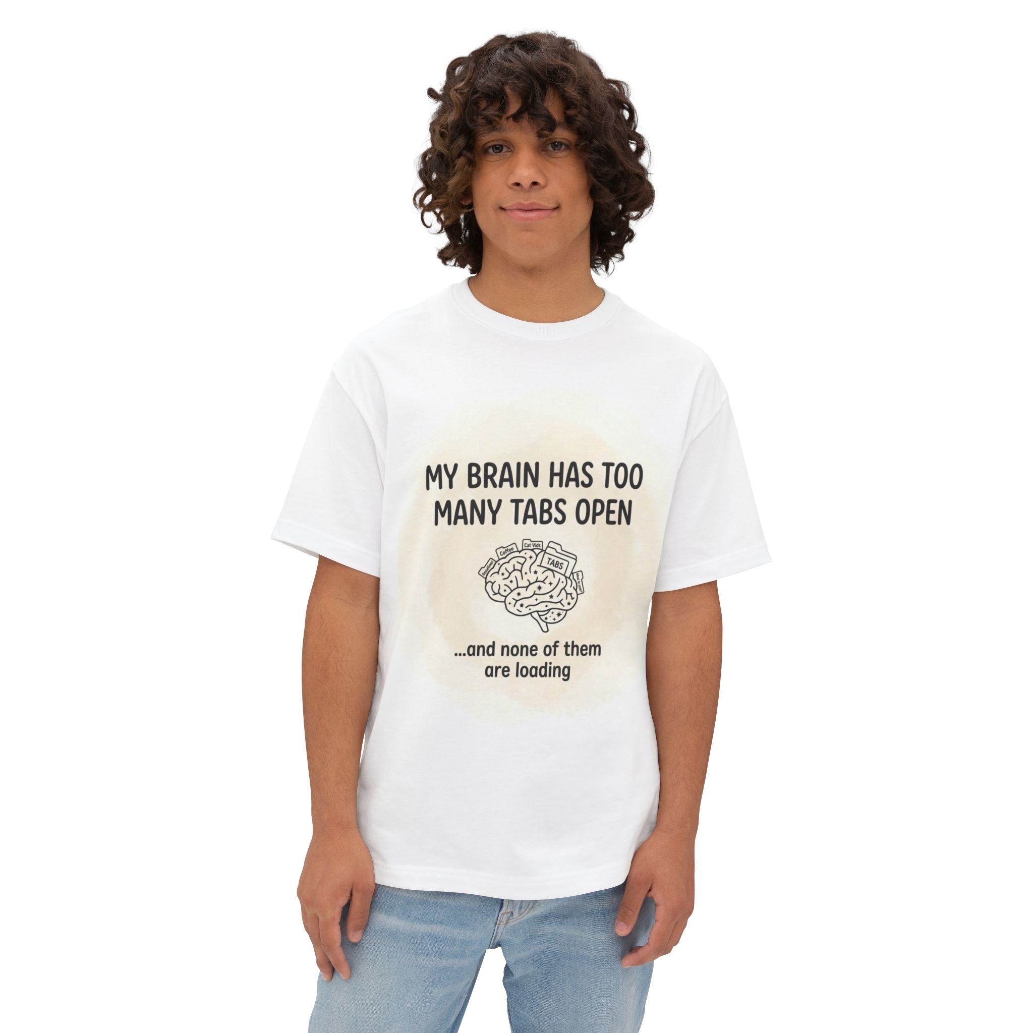 Too Many Tabs Open Oversized Graphic Tee — Funny Tech Humor Shirt