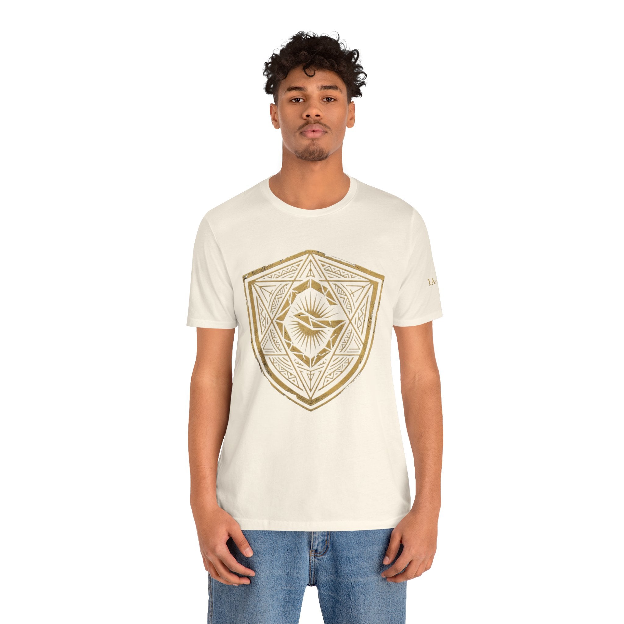 Mystic Golden Sigil Shield T-Shirt — Geometric Power Symbol Tee