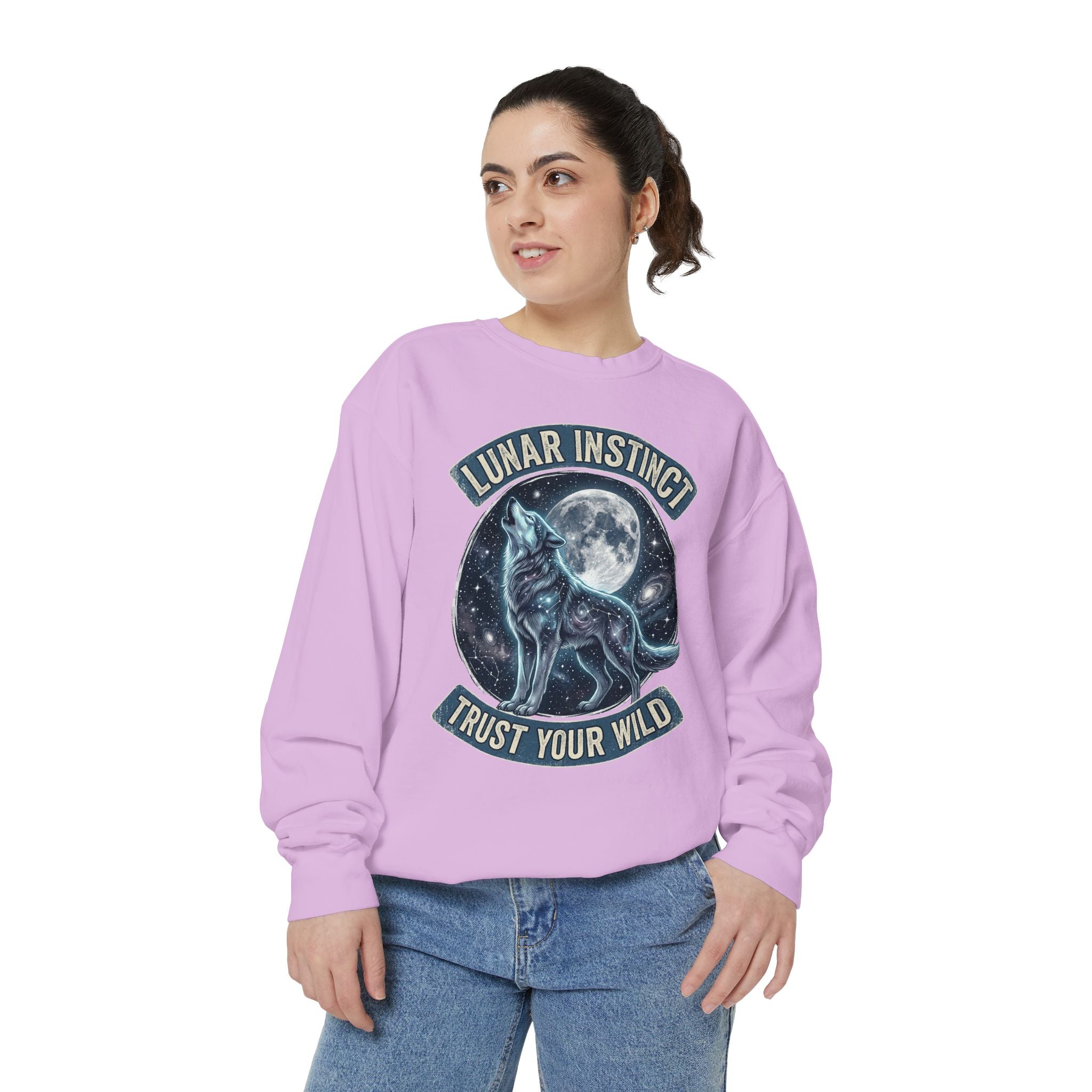 Lunar Instinct Wolf Sweatshirt — "Trust Your Wild" Moon Wolf Crewneck