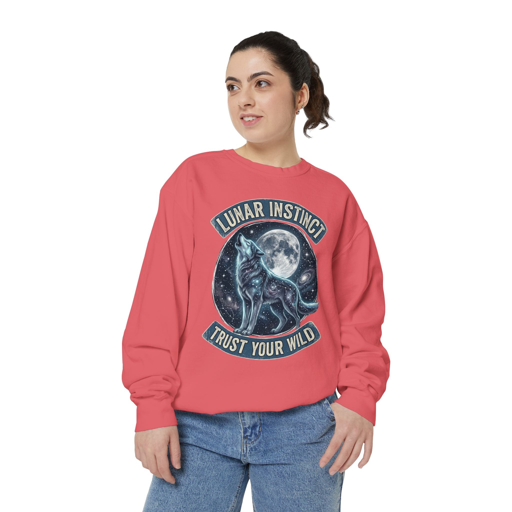 Lunar Instinct Wolf Sweatshirt — "Trust Your Wild" Moon Wolf Crewneck