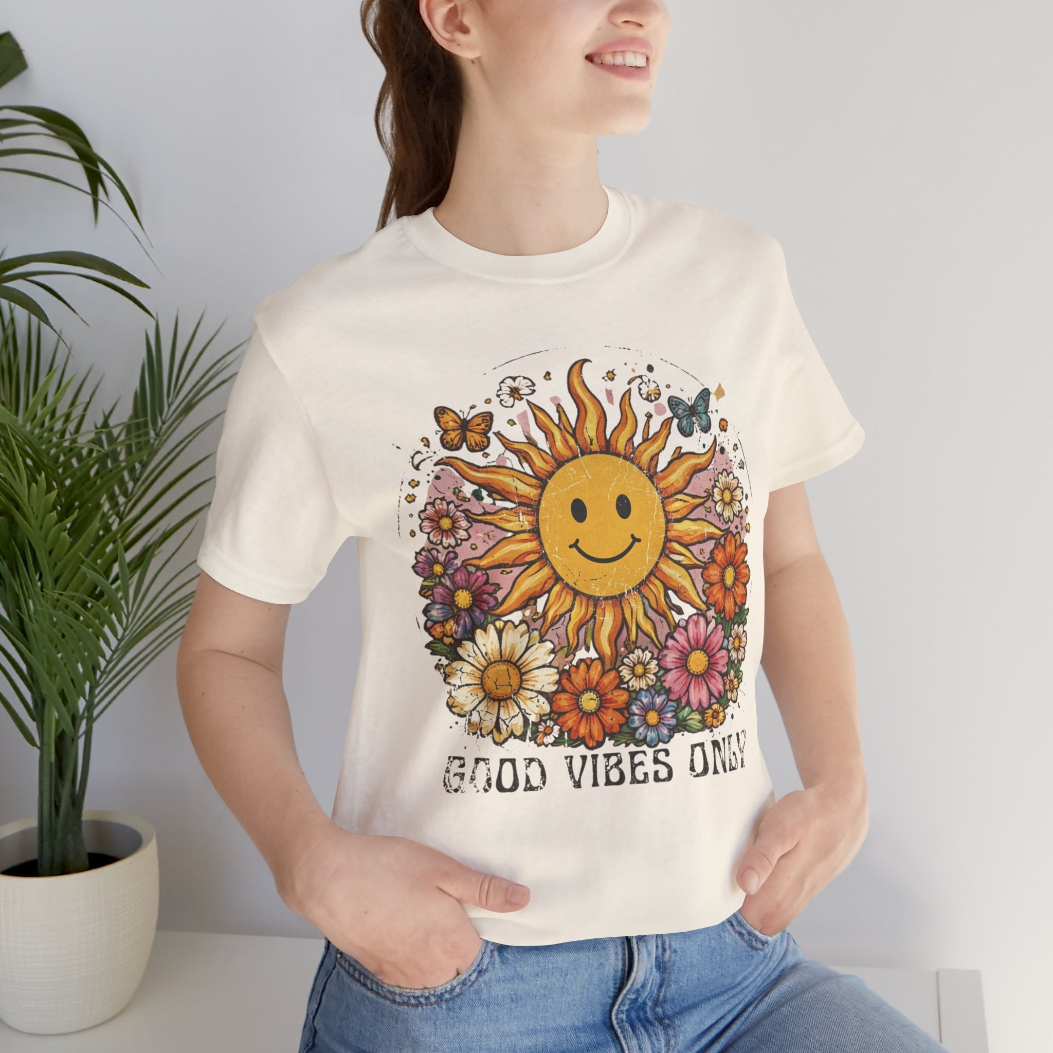 Good Vibes Only Sunflower Tee — Cute Retro Floral Graphic Shirt