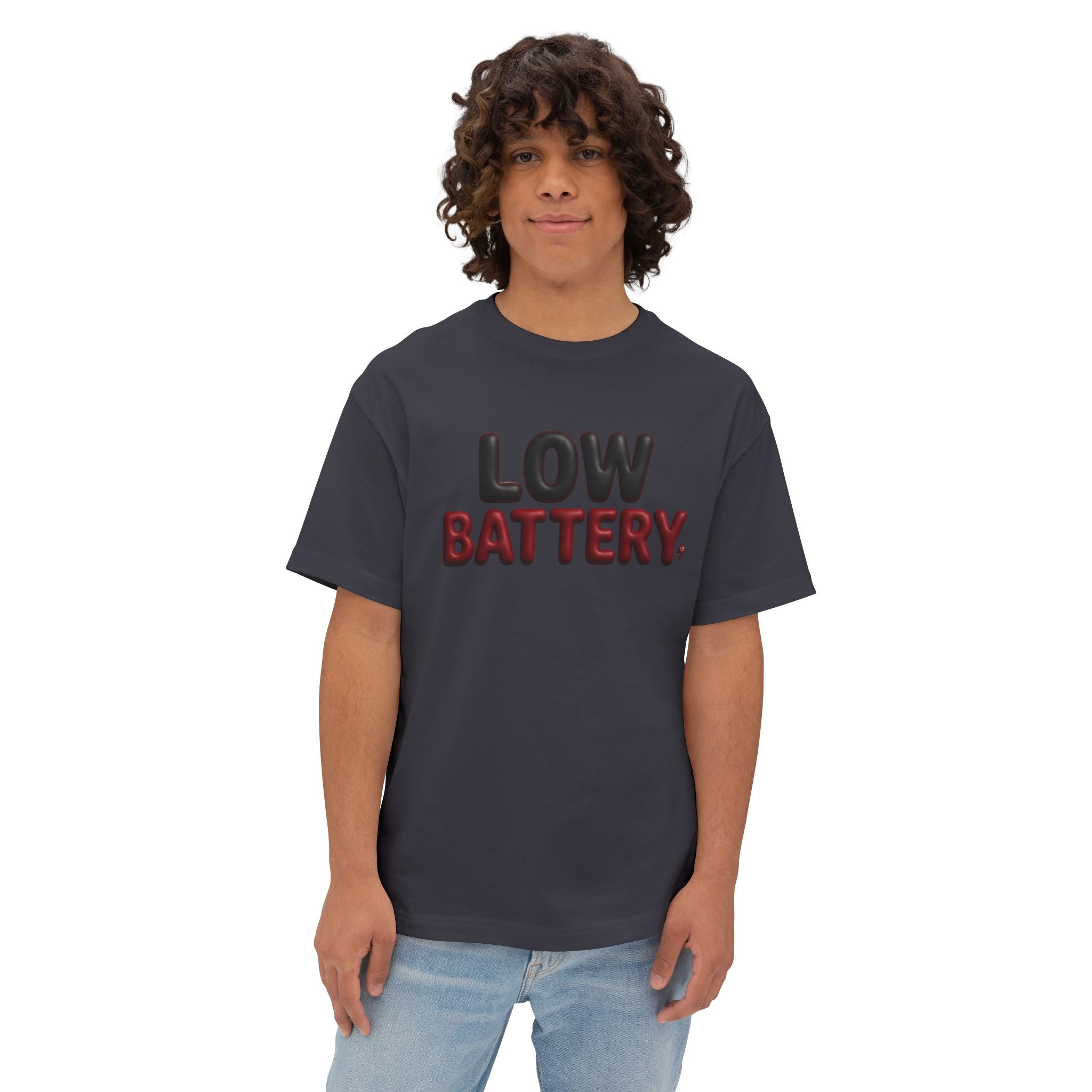 Low Battery Oversized Boxy Tee — Funny "Low Battery" Graphic T-Shirt