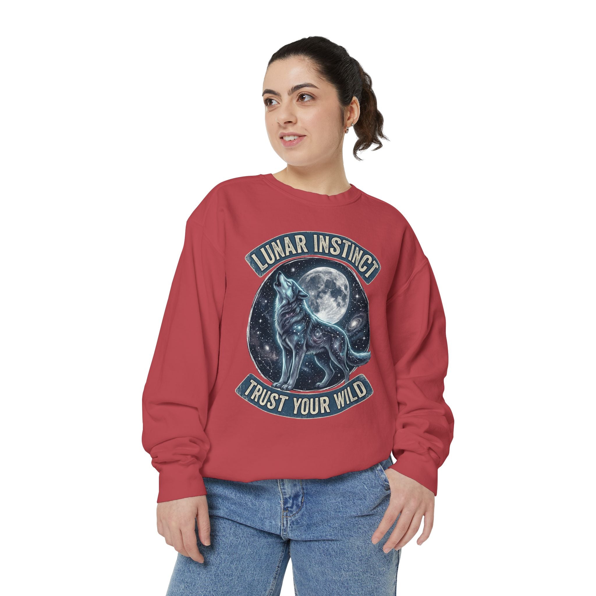 Lunar Instinct Wolf Sweatshirt — "Trust Your Wild" Moon Wolf Crewneck