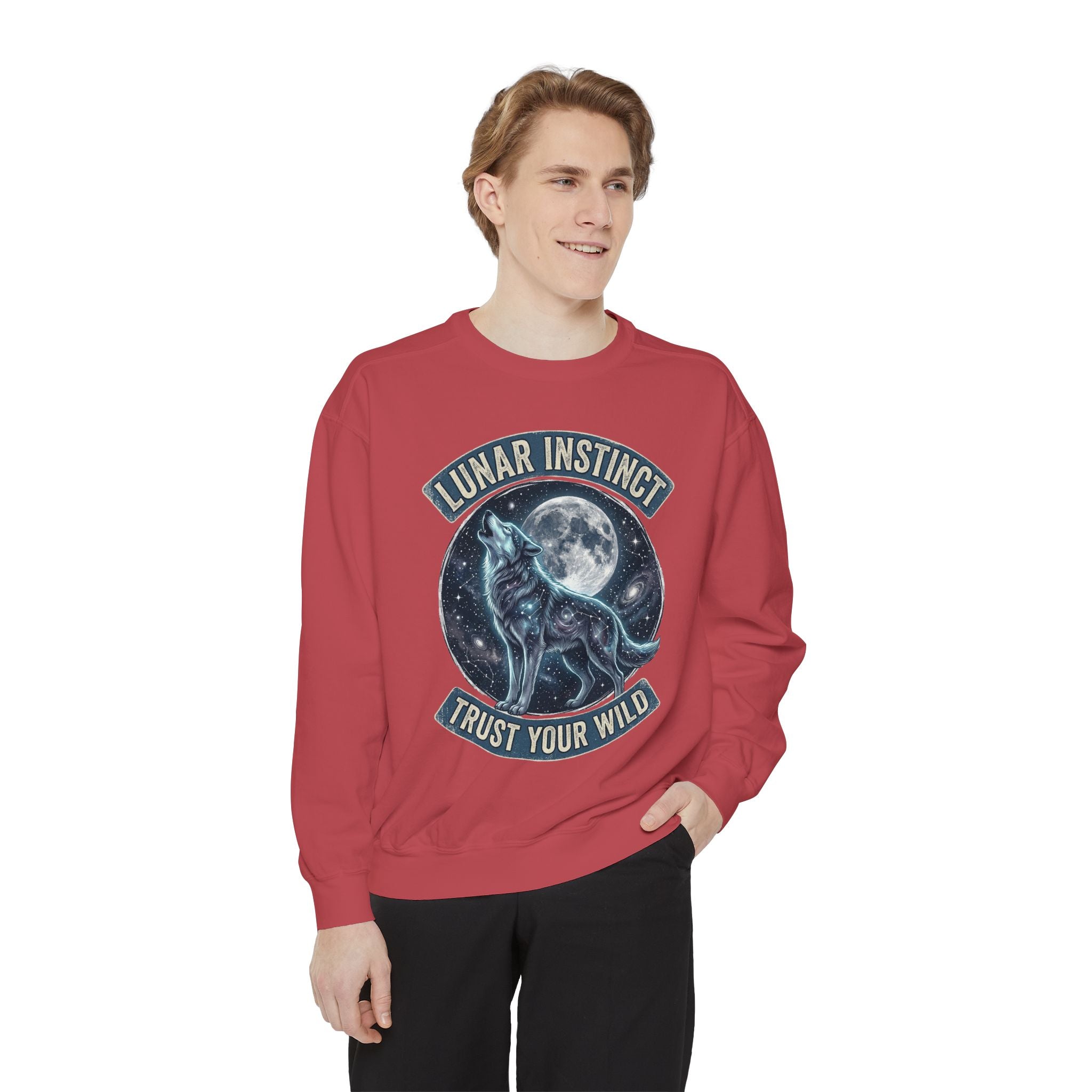 Lunar Instinct Wolf Sweatshirt — "Trust Your Wild" Moon Wolf Crewneck