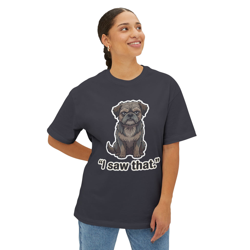 "I Saw That" Funny Dog Graphic Oversized Boxy Tee