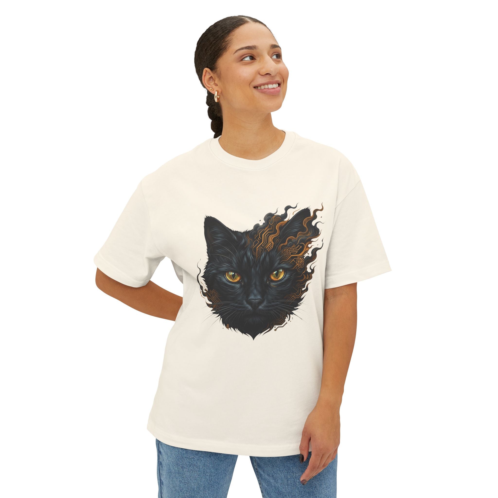 Oversized Black Cat Tee — Dark Feminine Aesthetic