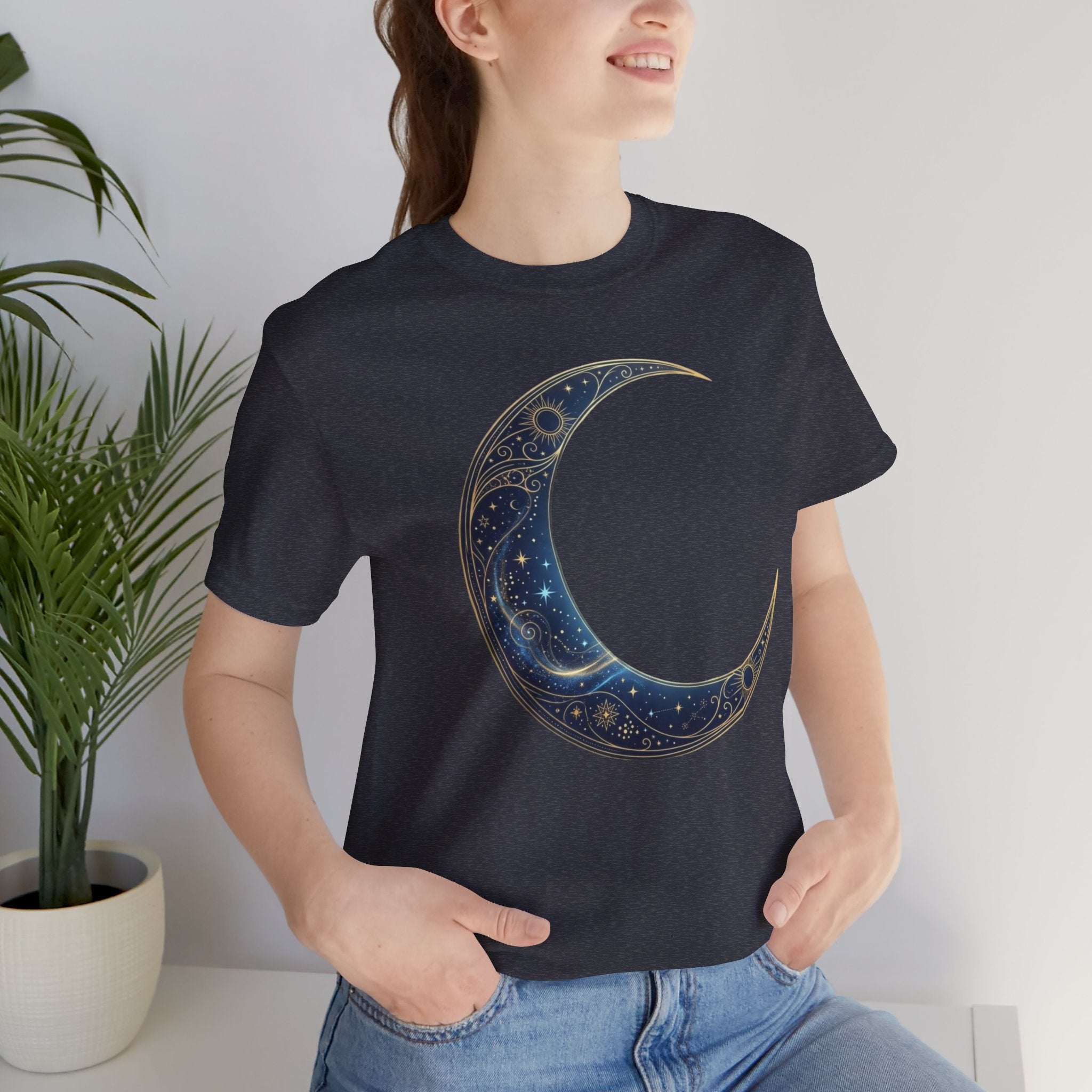 Crescent Moon Floral Tee — Celestial Night Sky Graphic T-Shirt