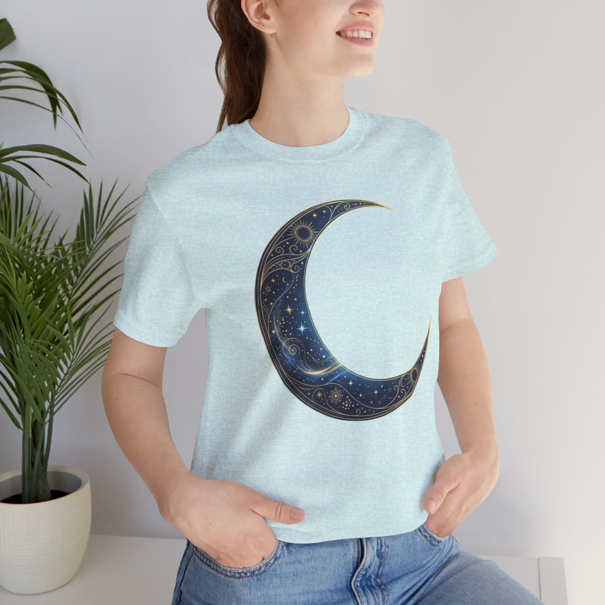 Crescent Moon Floral Tee — Celestial Night Sky Graphic T-Shirt