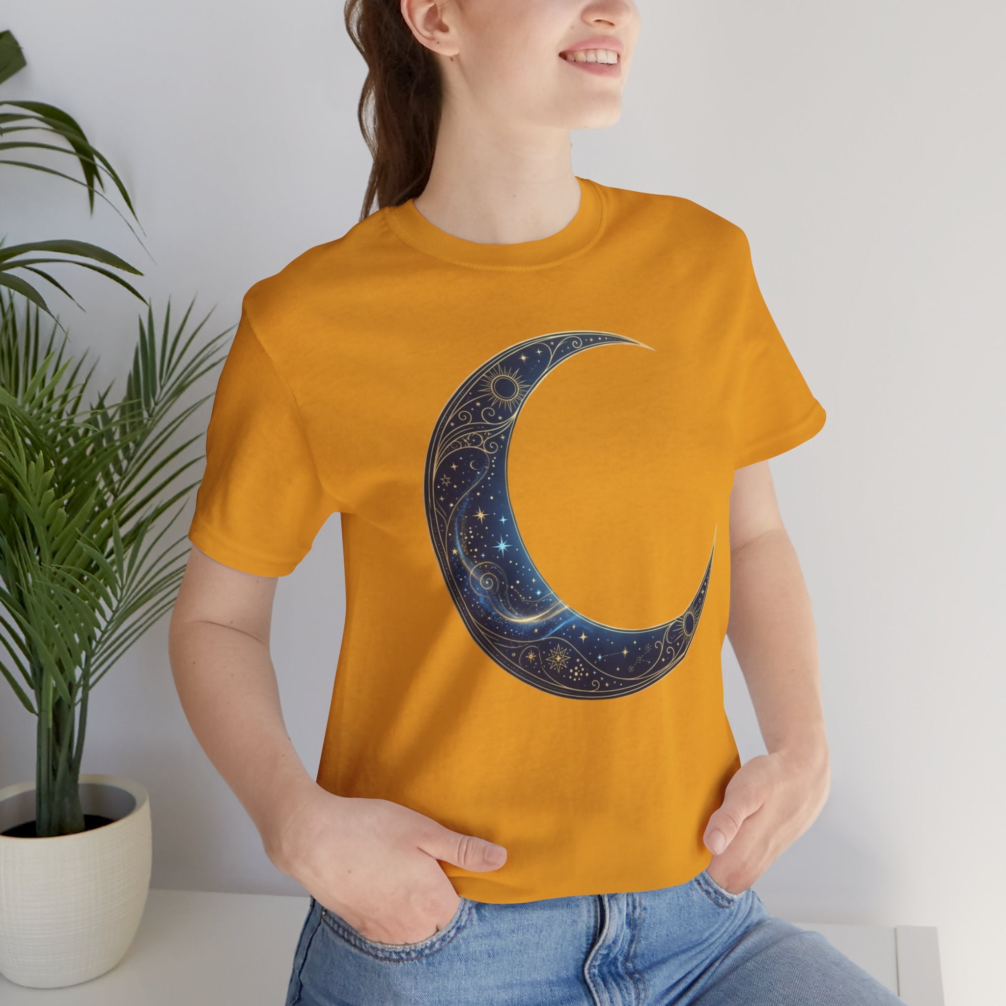 Crescent Moon Floral Tee — Celestial Night Sky Graphic T-Shirt
